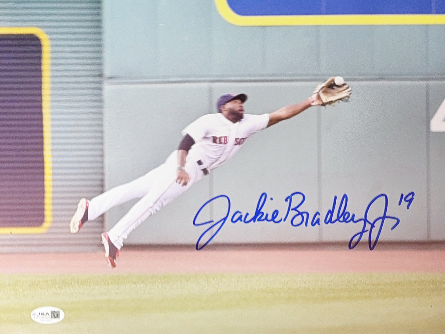 Jackie Bradley Jr Autographed Boston Redsox Diving Catch 11x14 JSA