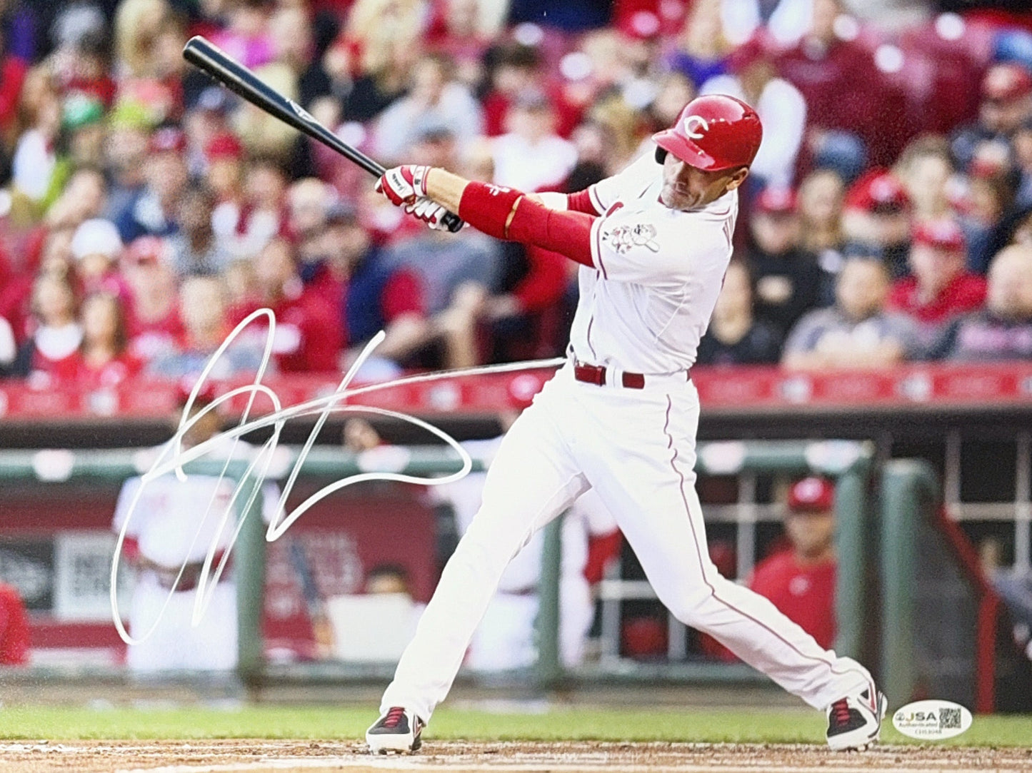 Joey Votto Autographed Cincinnati Reds Hitting 11x14 JSA