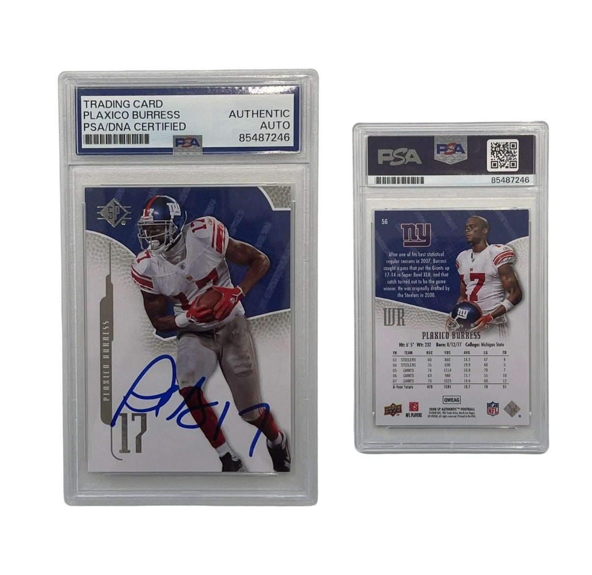 2008 Plaxico Burress Autographed SP Upper Deck #56 PSA Authentic Auto