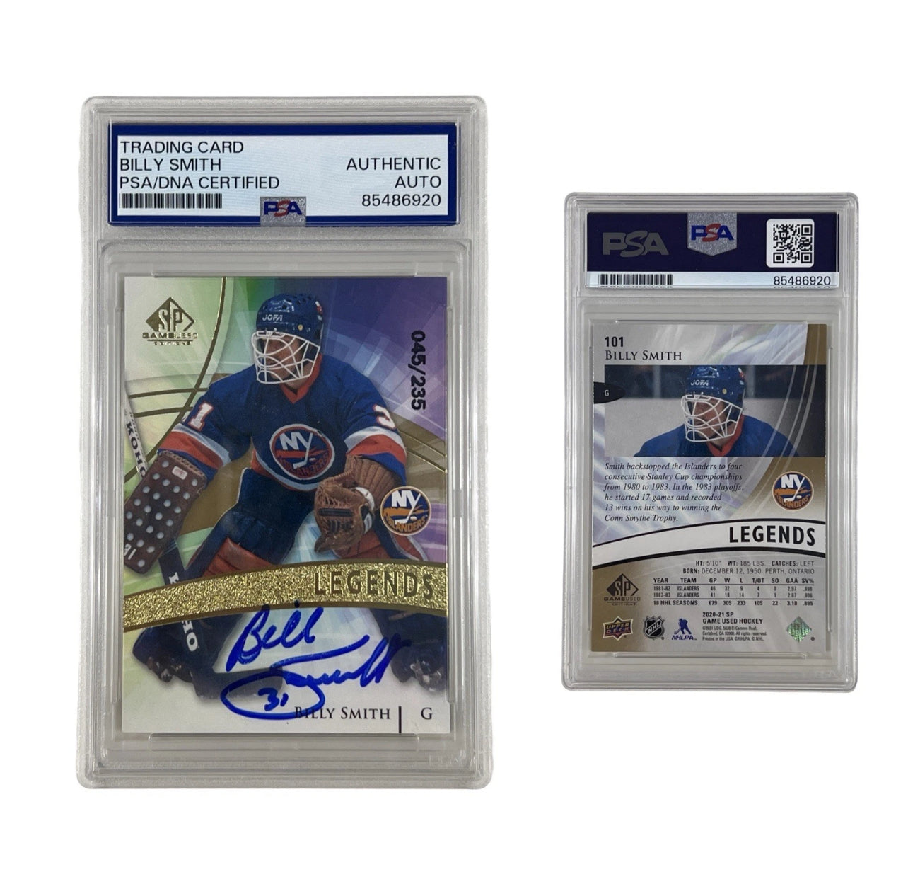 2021 Billy Smith Autographed Legends Upper Deck 45/235 #101 Authentic Auto