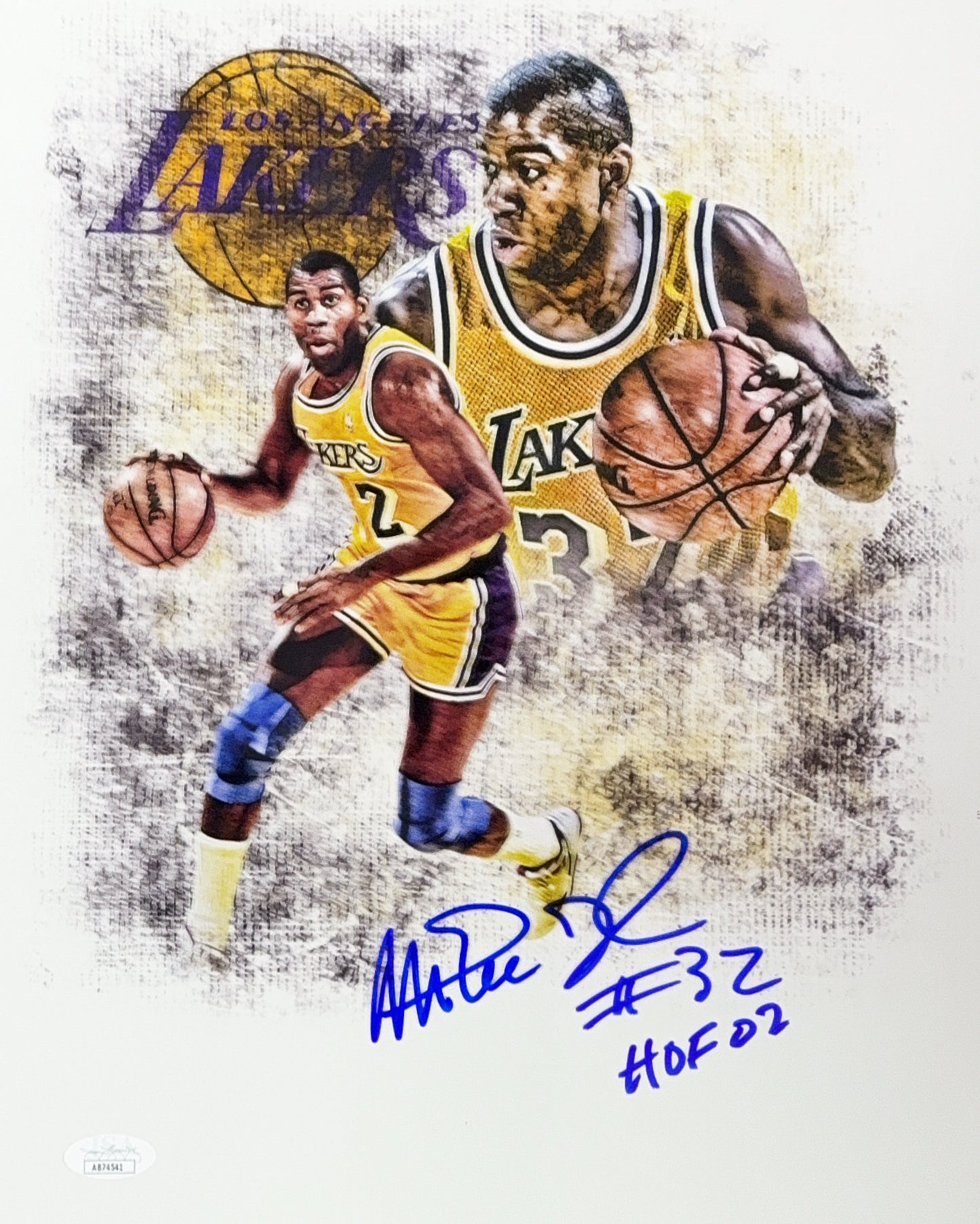 Magic Johnson Autographed Los Angeles Lakers Collage "HOF 02" 11x14 JSA