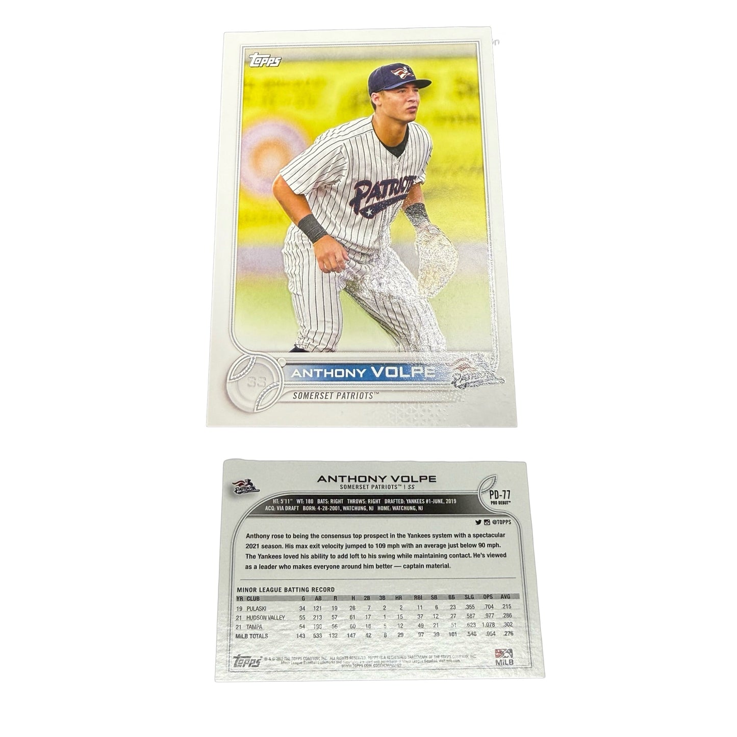 Anthony Volpe 2022 Topps Pro Debut PD-77 New York Yankees