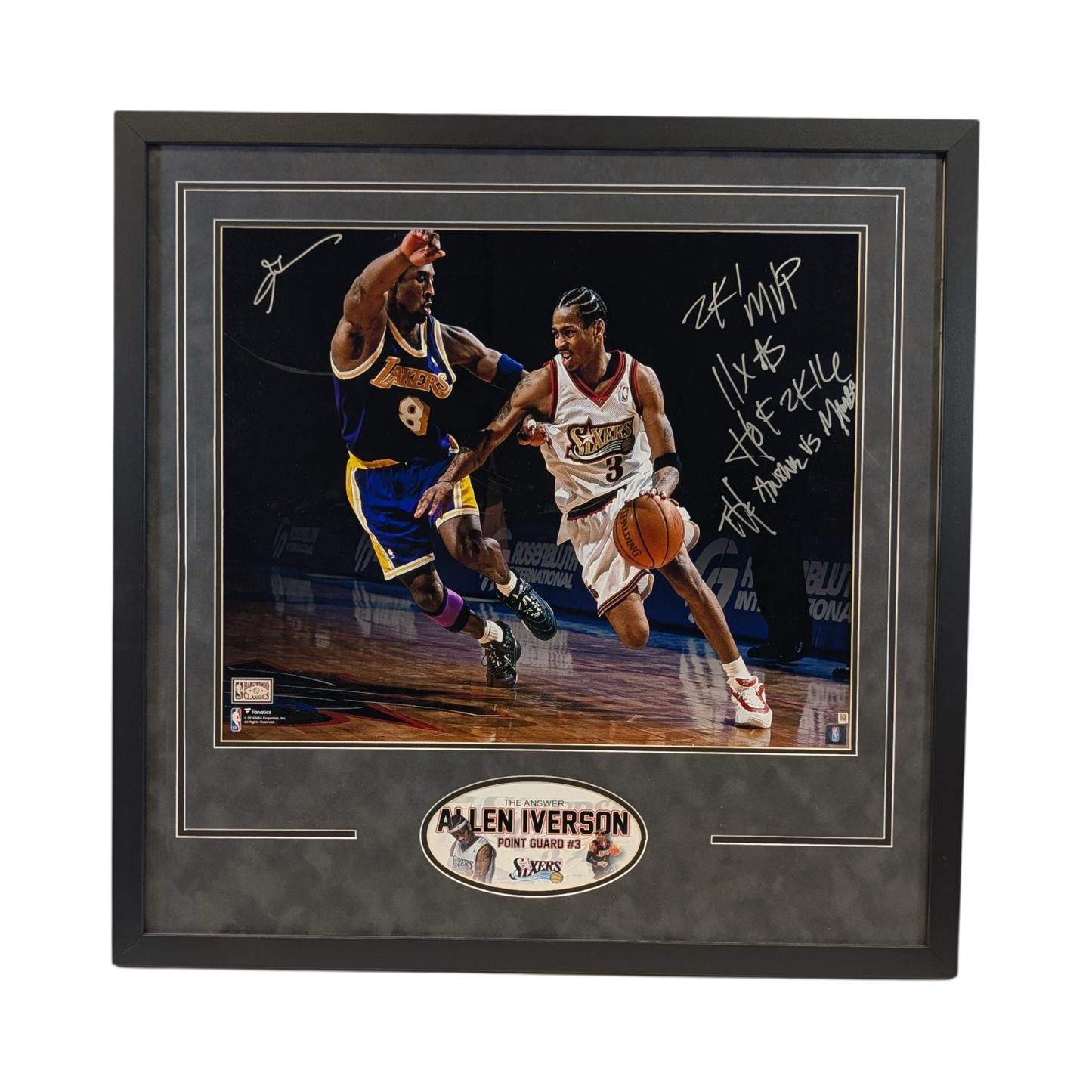 Allen Iverson Autographed Philadelphia 76ers W/ Kobe Framed 20x24 "2K1 MVP, 11X AS, HOF 2K16 & The Answer vs. Mamba" Inscriptions Steiner CX