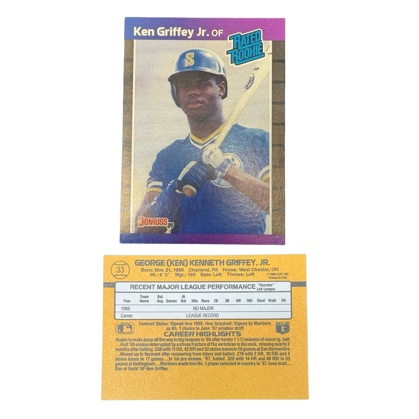 Ken Griffey Jr 1989 Donruss Rated Rookie #33
