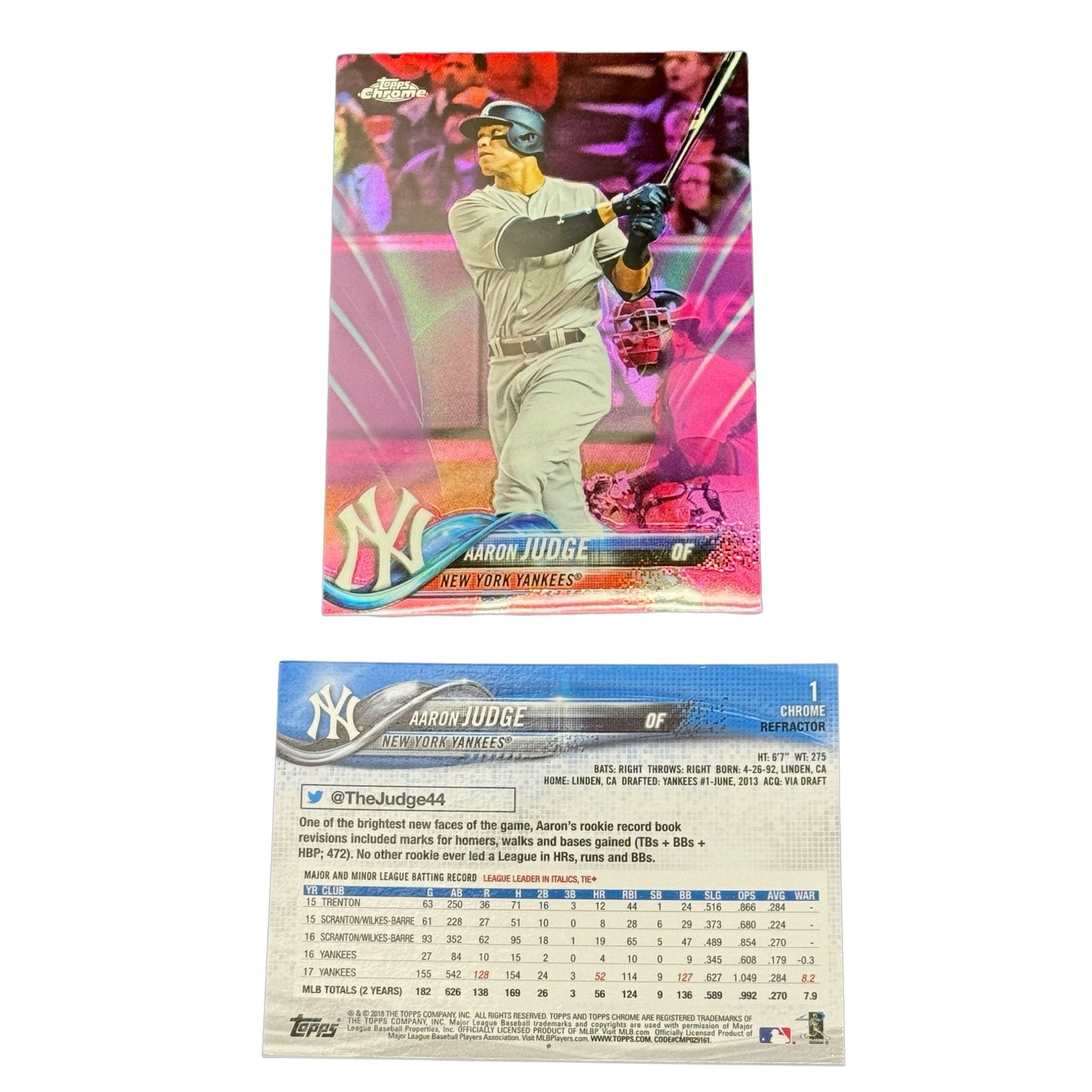 2018 Topps Chrome Aaron Judge Pink #1 New York Yankees
