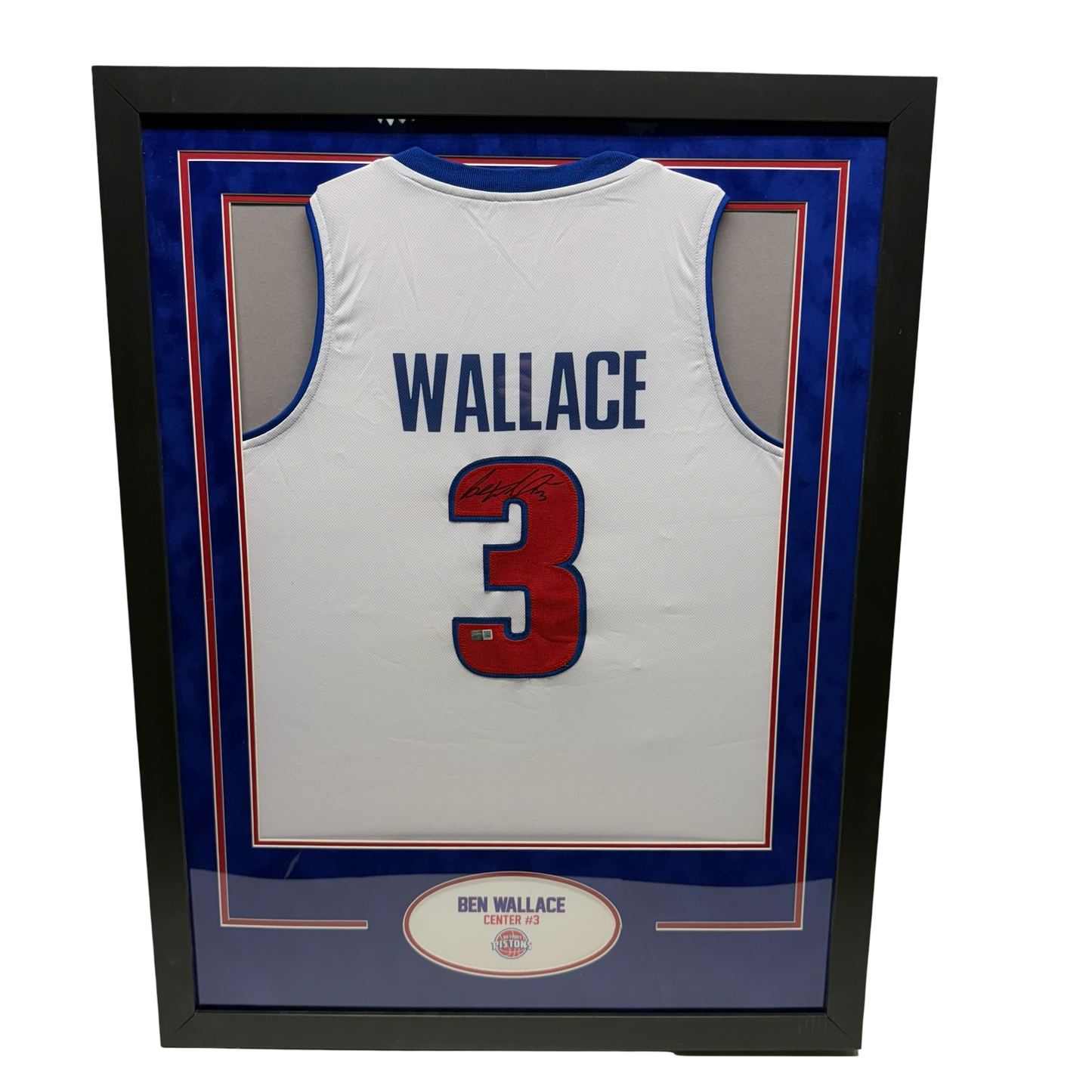 Ben Wallace Autographed Detroit Pistons White Jersey Steiner CX - Framed