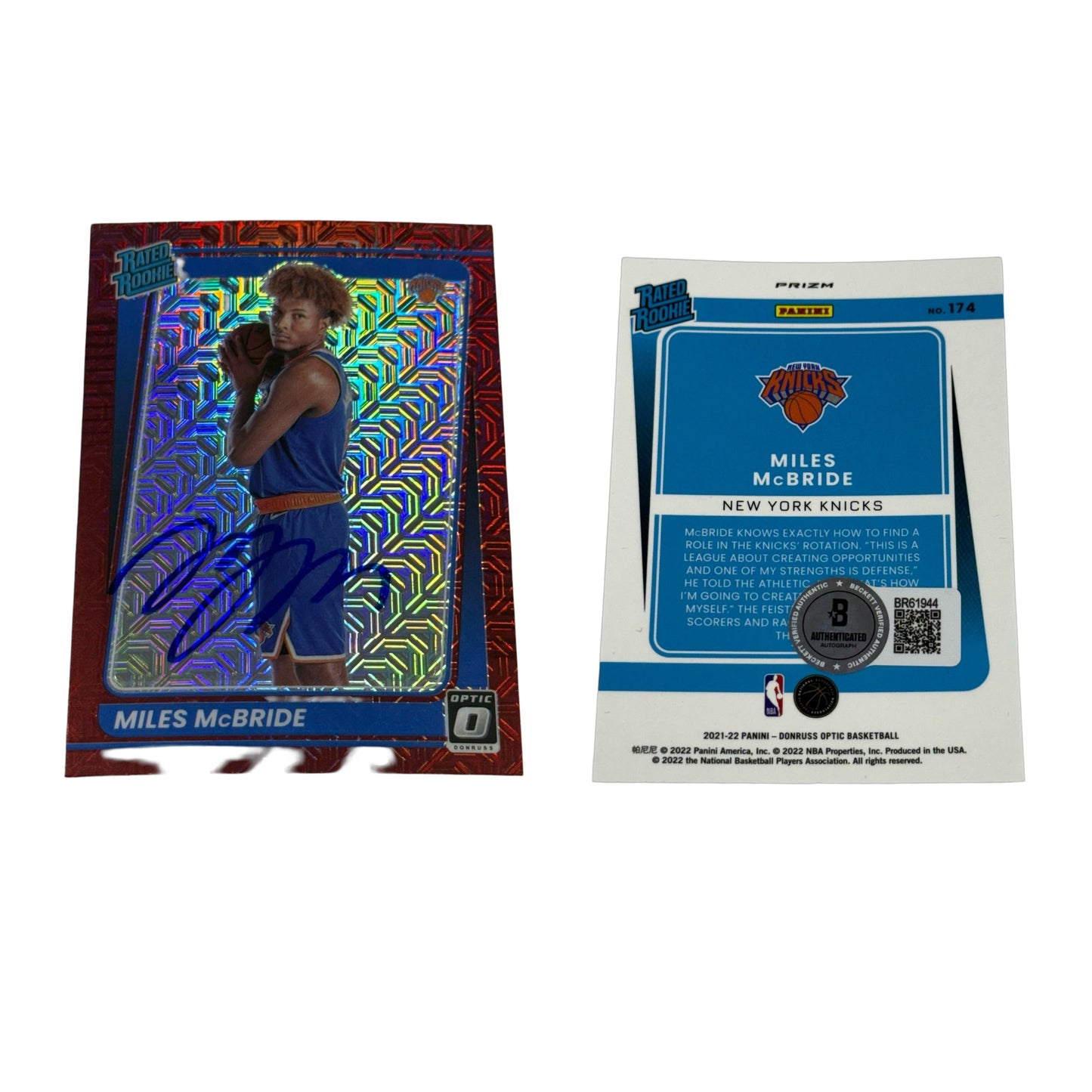 Miles Mcbride Autographed 2021-22 Panini Donruss Optic Choice #174 Red Mojo Prizm Beckett