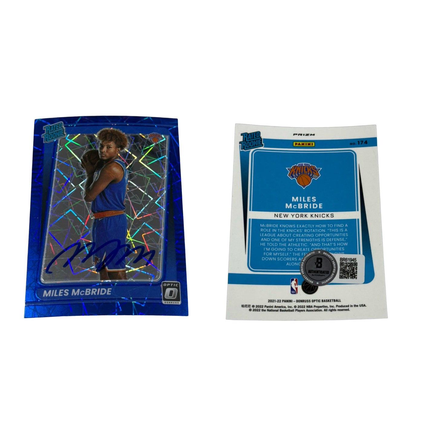 Miles McBride Autographed BLUE LASER PRIZM Optic 2021-22 RC RR BECKETT