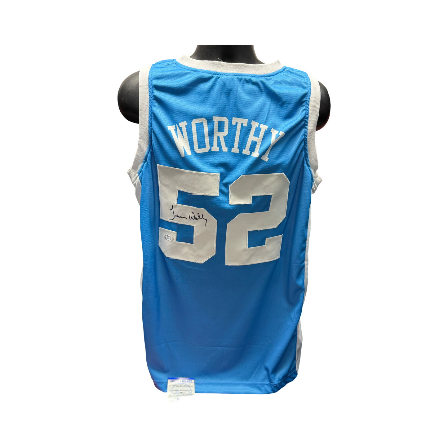 James Worthy Autographed North Carolina Blue Jersey PSA