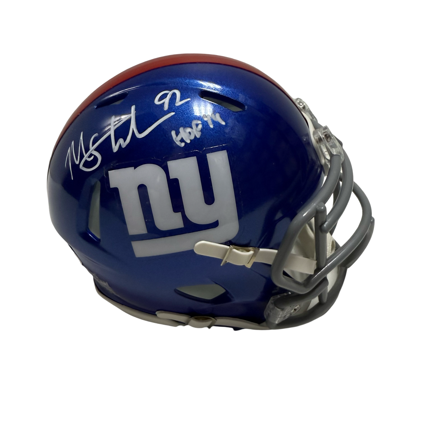 Michael Strahan Autographed New York Giants HOF 14 Speed Mini Helmet Beckett