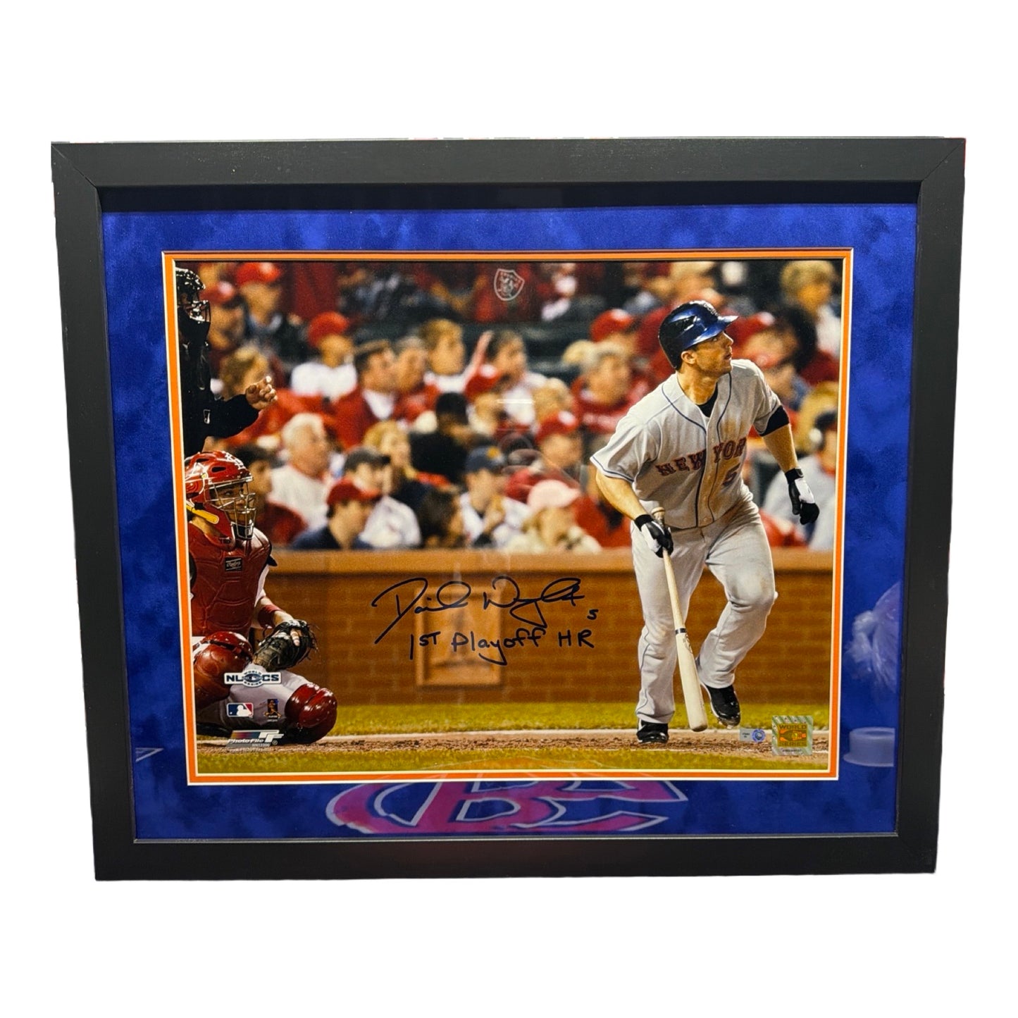 David Wright Autographed New York Mets 16x20 1st Playoff HR Inscription MLB - Framed