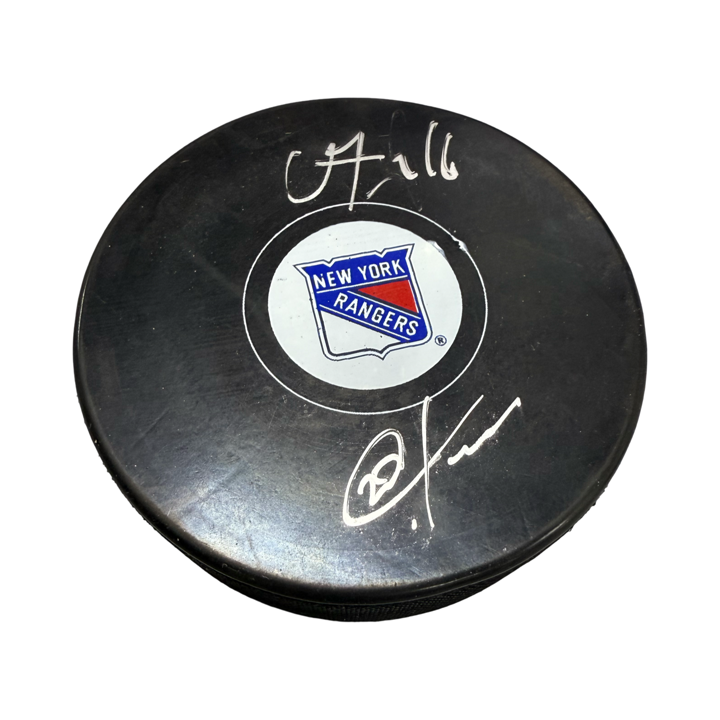 Vincent Trocheck & Chris Kreider Autographed New York Rangers Logo Puck Beckett/Steiner CX