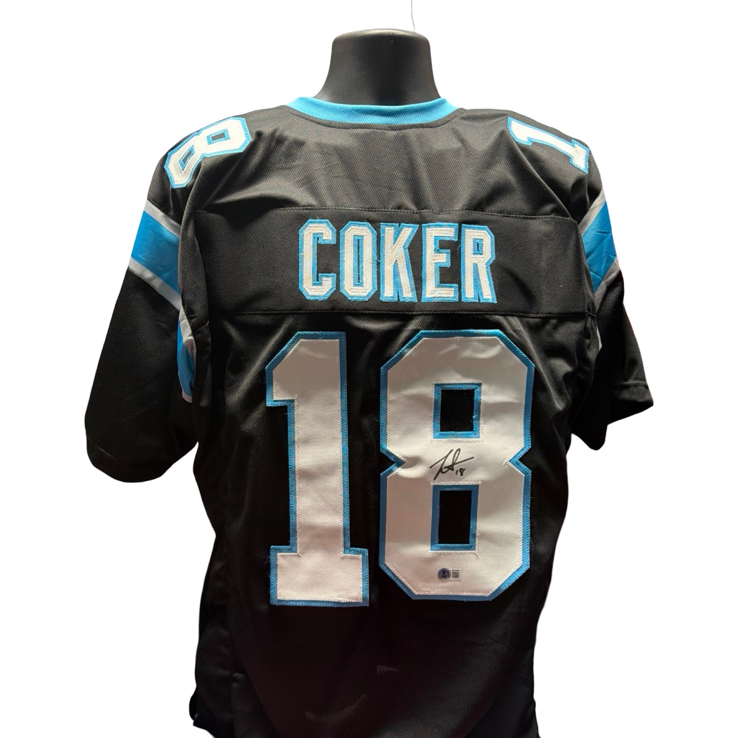 Jalen Coker Signed Black Jersey Carolina Panthers Autographed Beckett BAS COA (Copy)