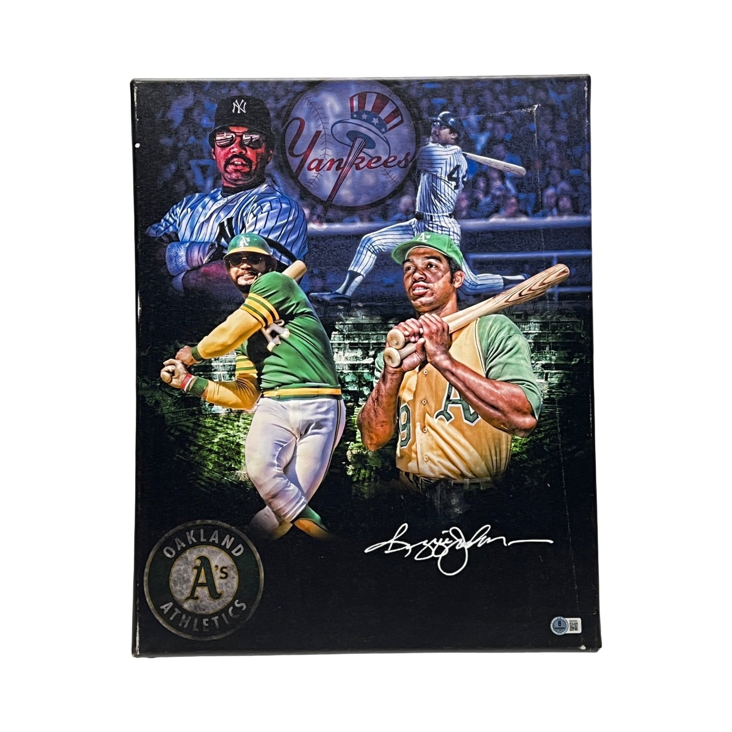 Reggie Jackson Autographed New York Yankess Oakland Athletics 16x20 Canvas Beckett