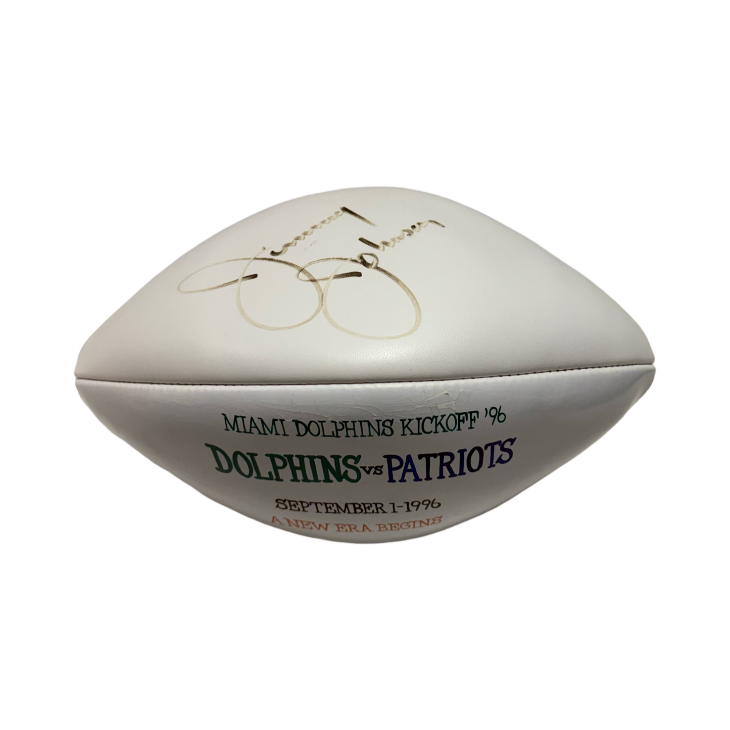 Jimmy Johnson Autographed White Panel Dolphins vs Patriots Football Beckett