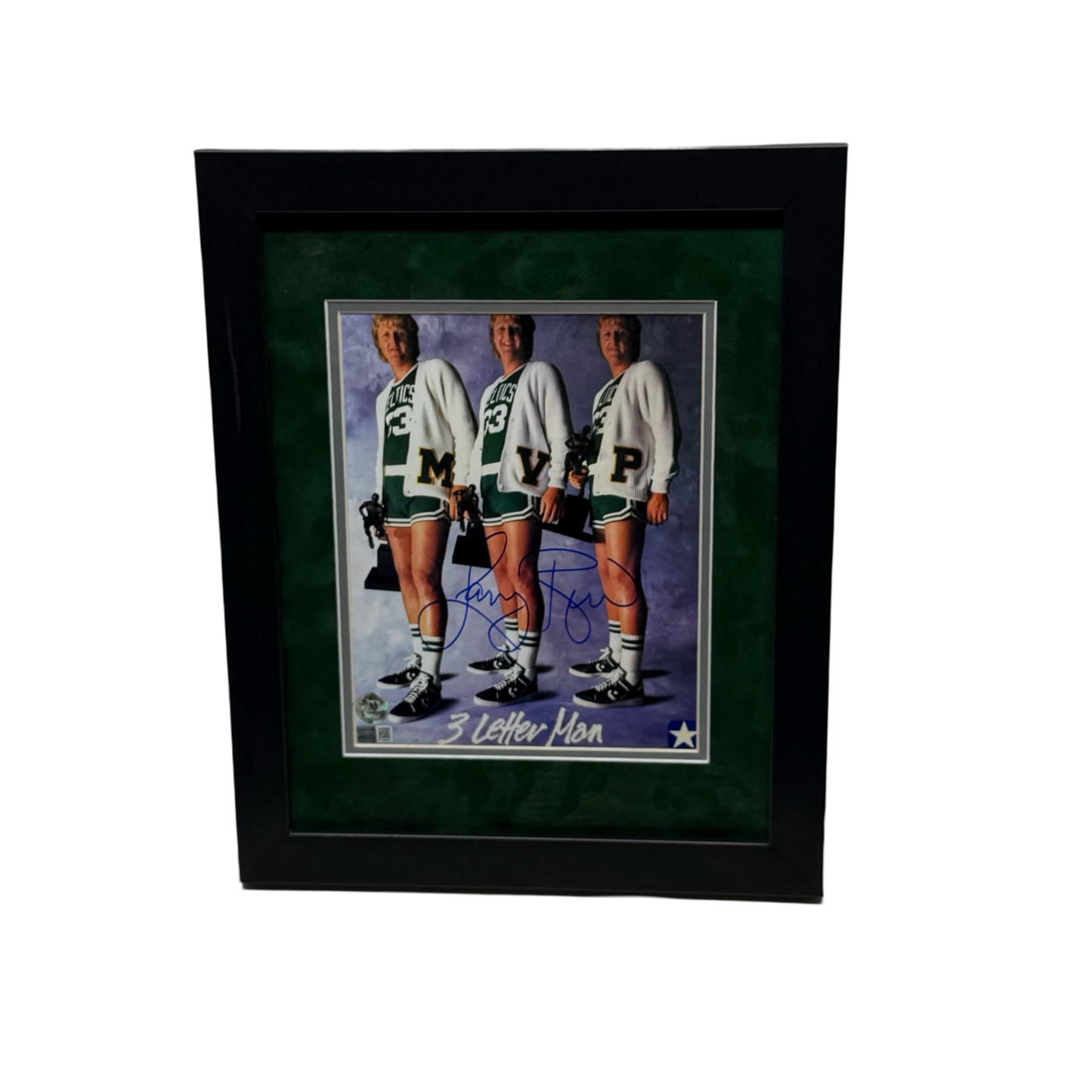 Larry Bird Autographed Boston Celtics 3 MVP Converse Framed 8x10 Steiner CX/LB COA