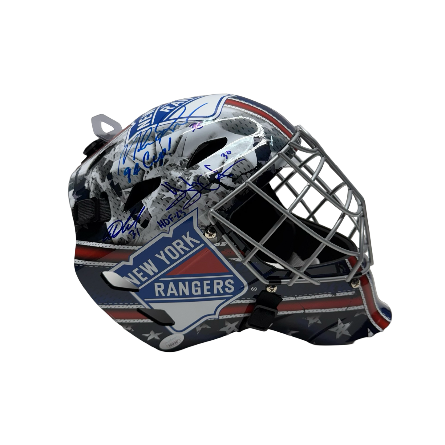 Igor Shesterkin, Henrik Lundqvist & Mike Richter Autographed New York Rangers Full Size Goalie Mask JSA