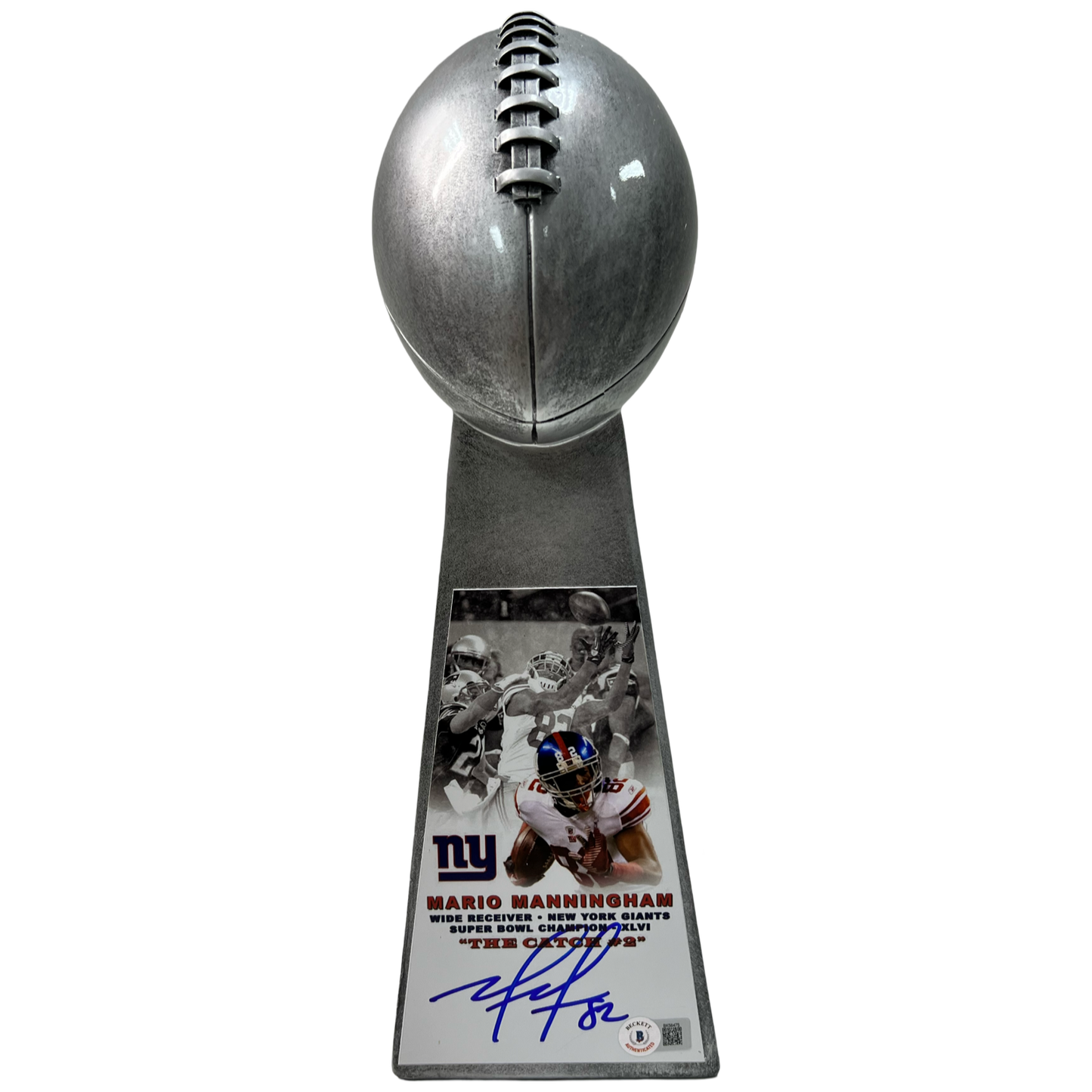 Mario Manningham Autographed New York Giants Super Bowl Replica Trophy Beckett