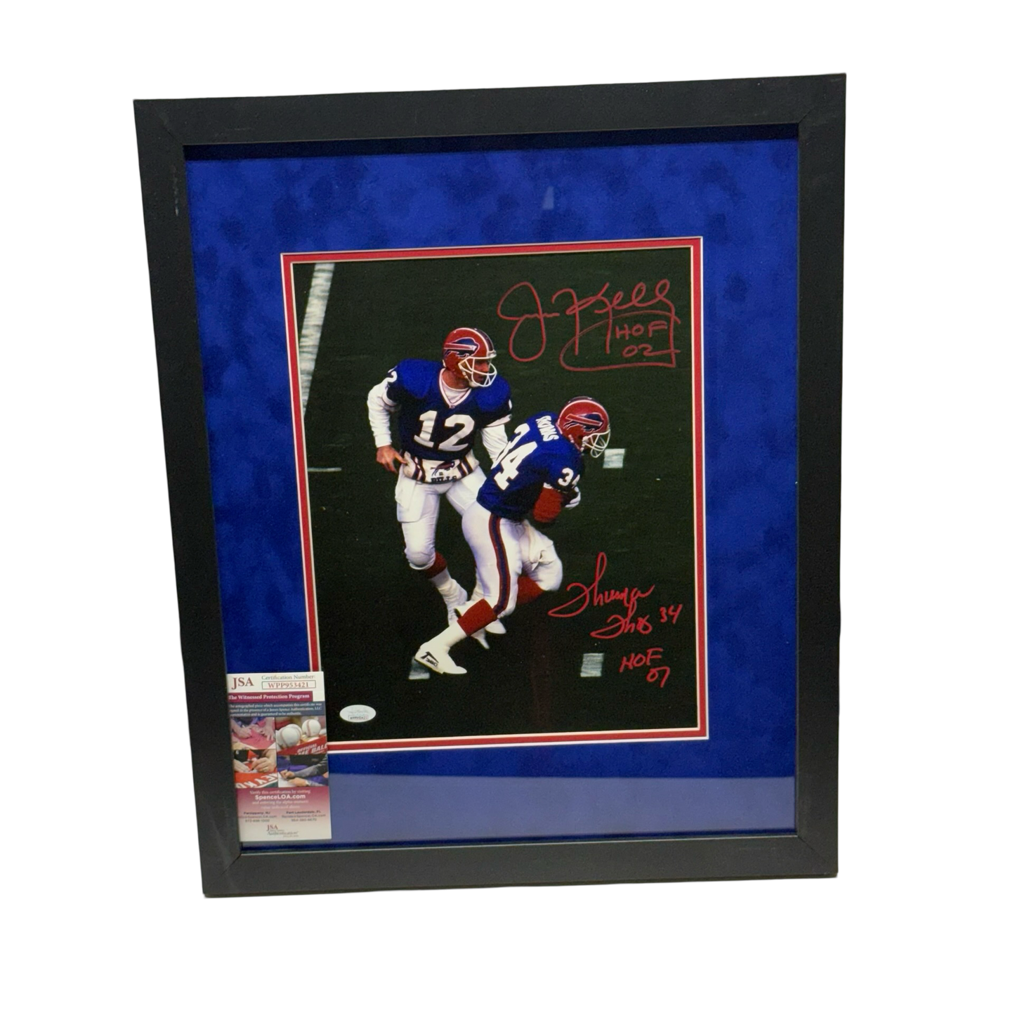 Jim Kelly & Thurman Thomas Autographed Buffalo Bills Handoff 11x14 JSA - Framed