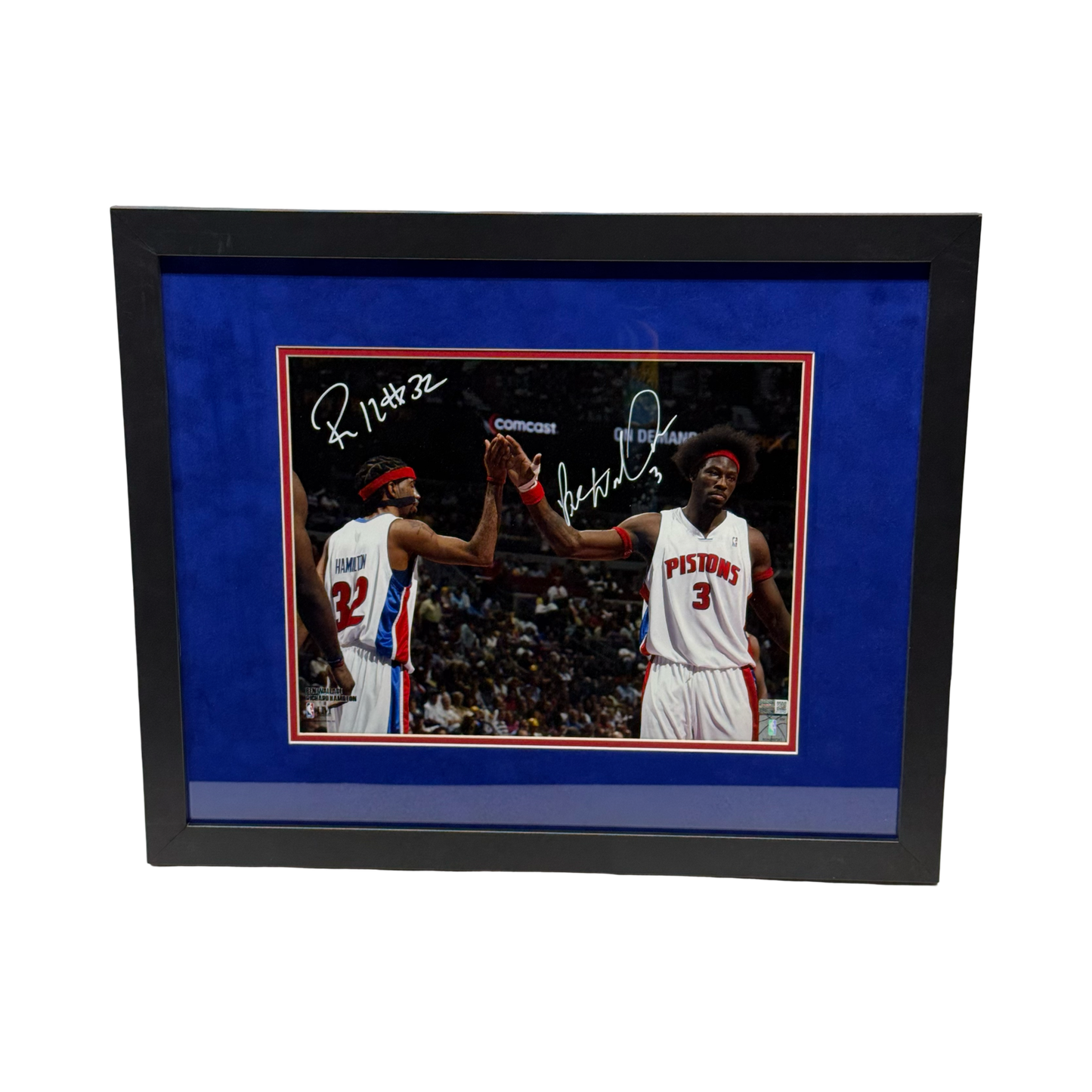 Rip Hamilton & Ben Wallace Autographed Detroit Pistons High Five 11x14 Steiner CX - Framed