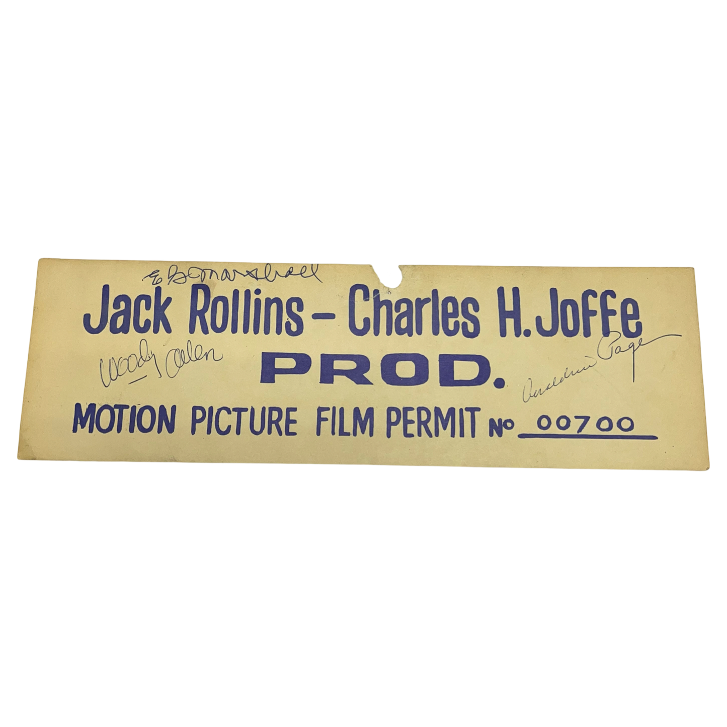 Woody Allen, Geraldine Page, E.G. Marshall Autographed Film Permit Sign JSA LOA