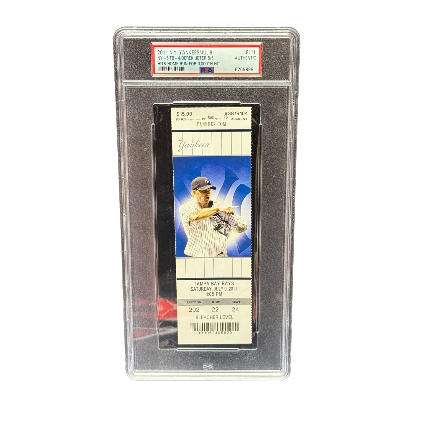 Derek Jeter July 9 2011 3000th Hit Full Ticket New York Yankees PSA Authentic