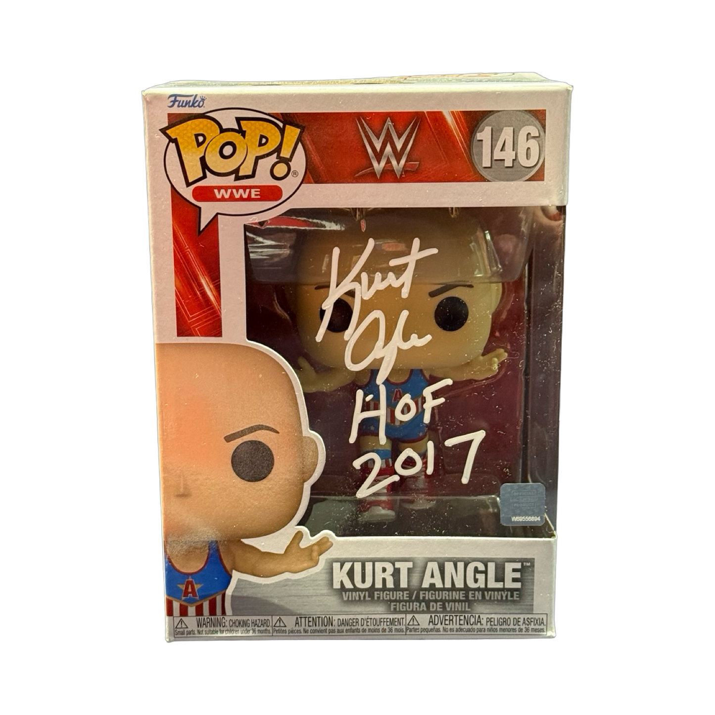 Kurt Angle Autographed Funko Pop #146 White Ink "HOF 2017" Inscription Beckett
