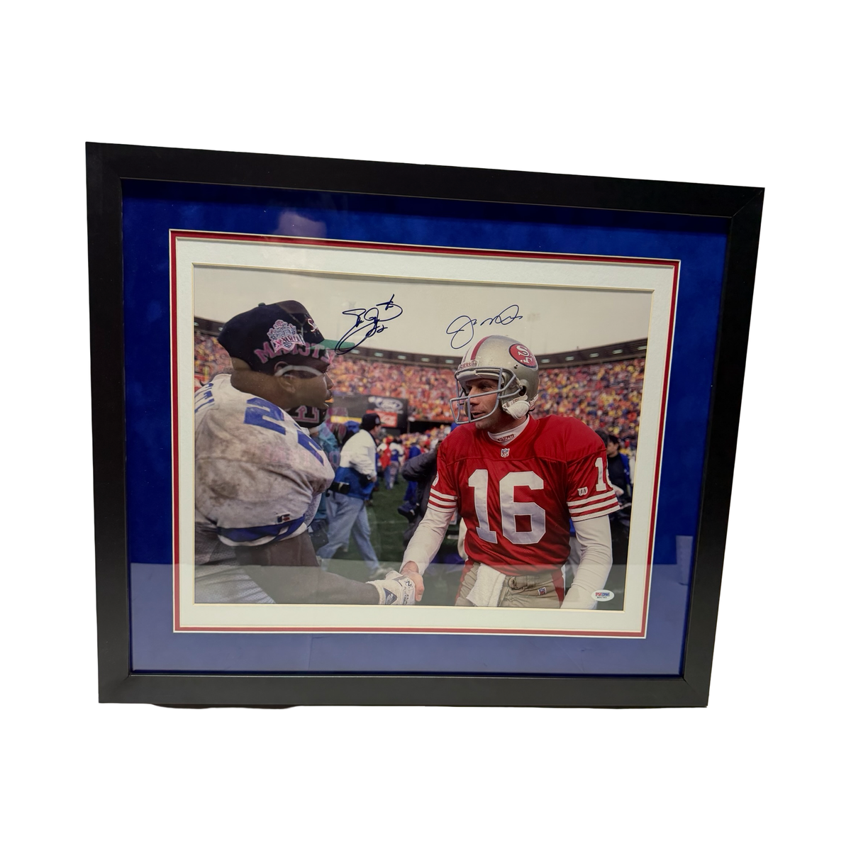 Joe Montana & Emmit Smith Autographed 49ers Cowboys Signed Framed 16x20 PSA