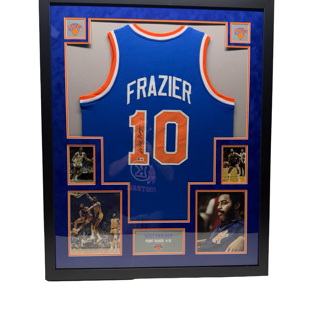 Walt Clyde Frazier Autographed New York Knicks Blue Jersey Beckett BAS - Framed