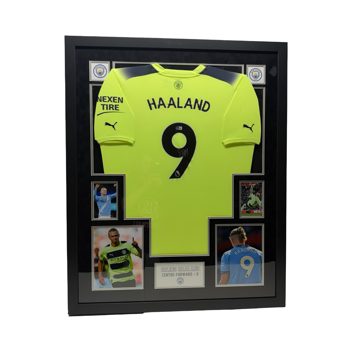Erling Haaland Autographed Framed Manchester City England Neon Jersey Beckett BAS
