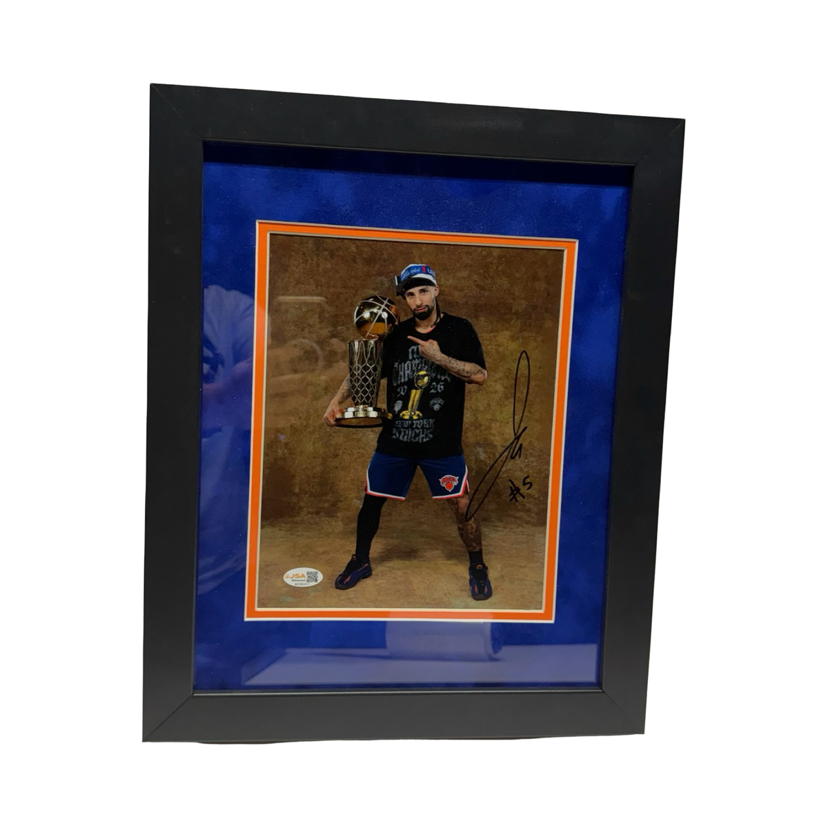 Jose Alvarado Autographed New York Knicks 8x10 Signed Framed Photo JSA COA NBA With Trophy