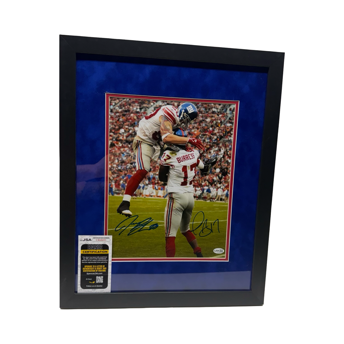 Plaxico Burress Jeremy Shockey Jump New York Giants Autographed 11x14 Photo JSA COA Framed
