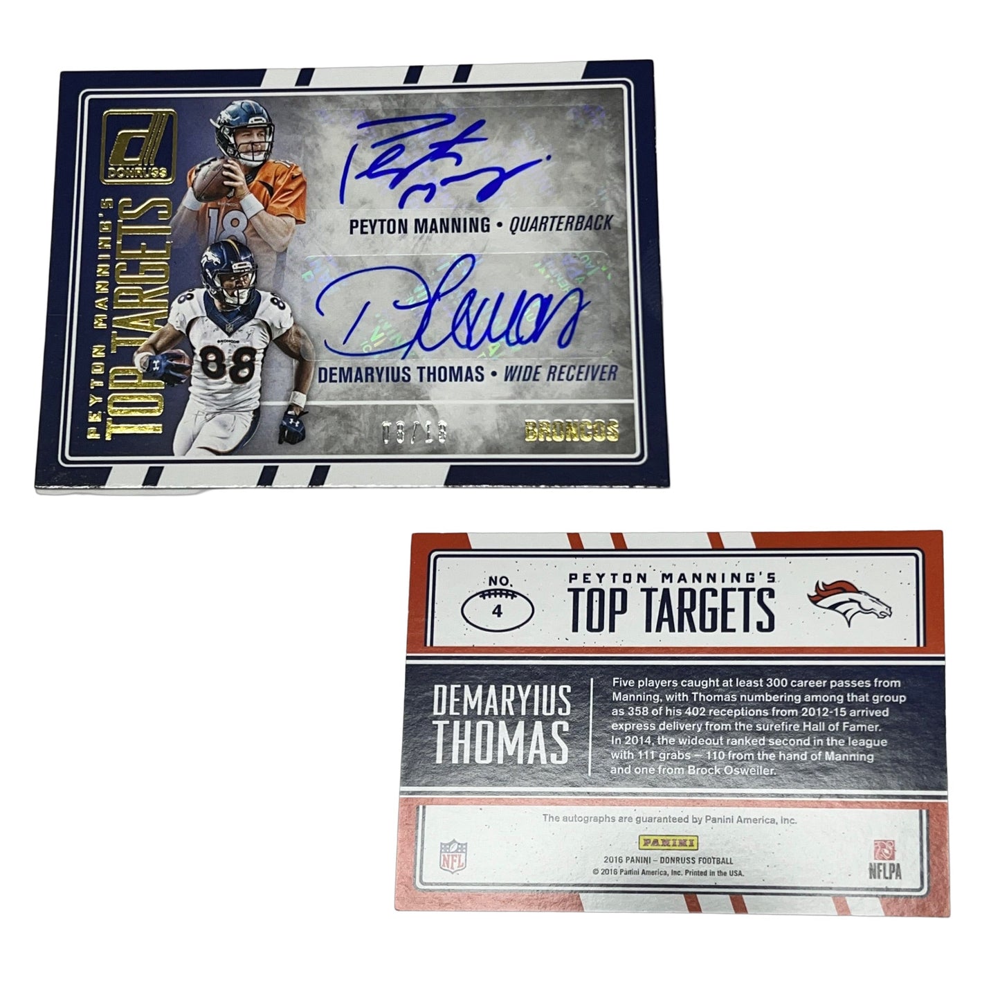2016 Donruss Top Targets Peyton Manning Demaryius Thomas Dual Auto 8/18 SSP