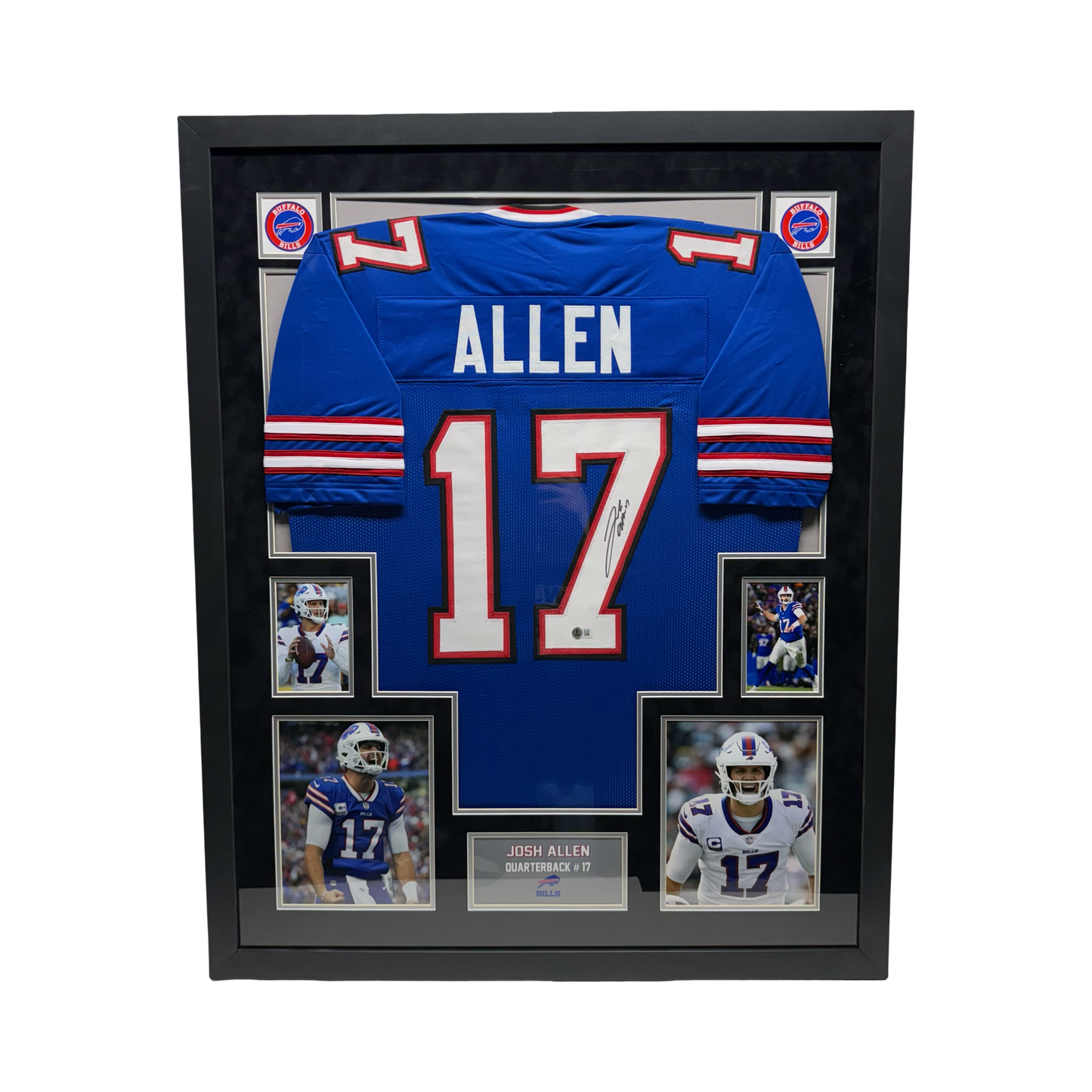 Josh Allen Autographed Buffalo Bills Blue Jersey Beckett - Black/Grey Suede Framed
