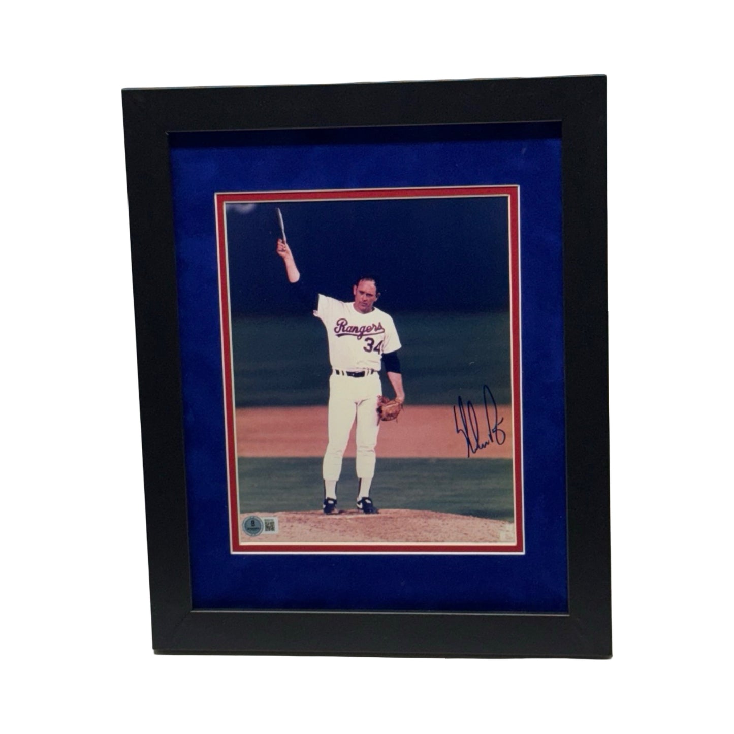 Nolan Ryan Autographed Texas Rangers Cap Tip 8x10 Beckett - Framed