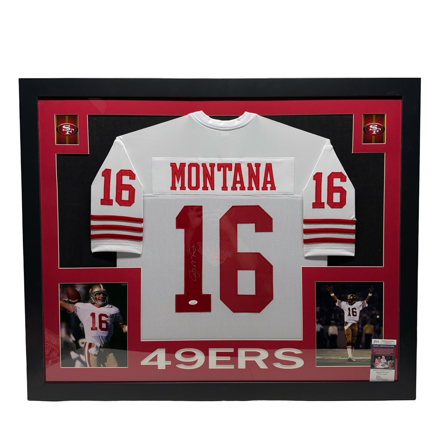 Joe Montana Autographed San Fransisco 49er's Framed White Jersey JSA
