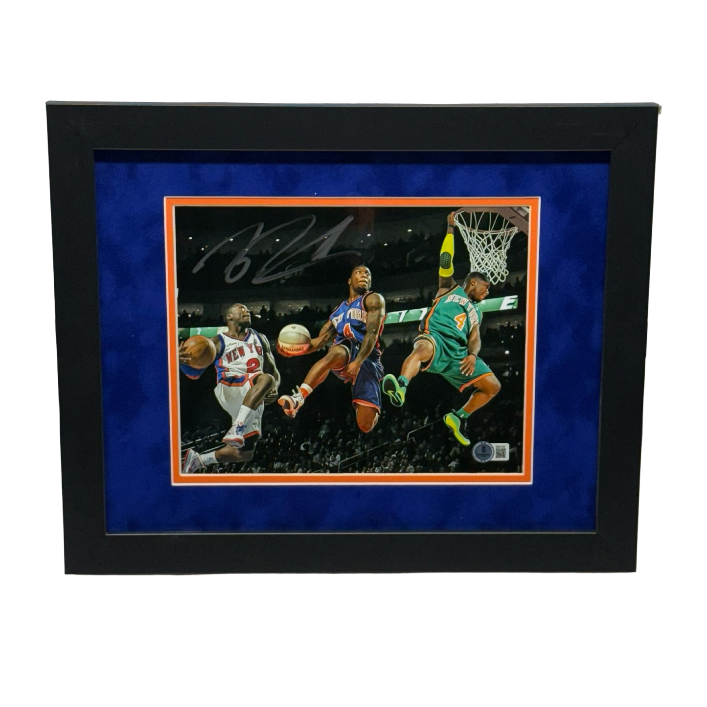 Nate Robinson Autographed New York Knicks Triple Jersey Edit 8x10 Beckett - Framed