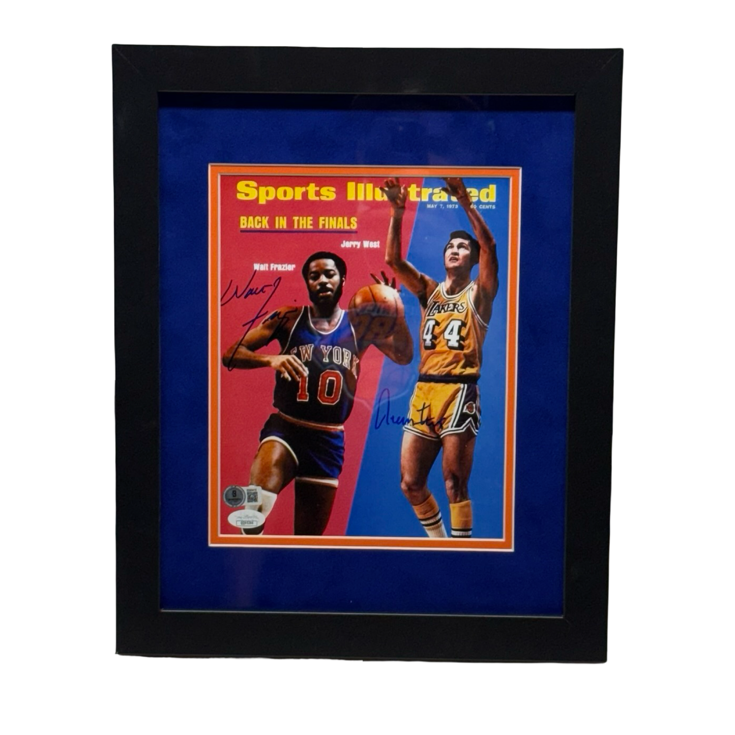 Jerry West & Walt “Clyde” Frazier Autographed Sports Illustrated 8x10 JSA Beckett - Framed