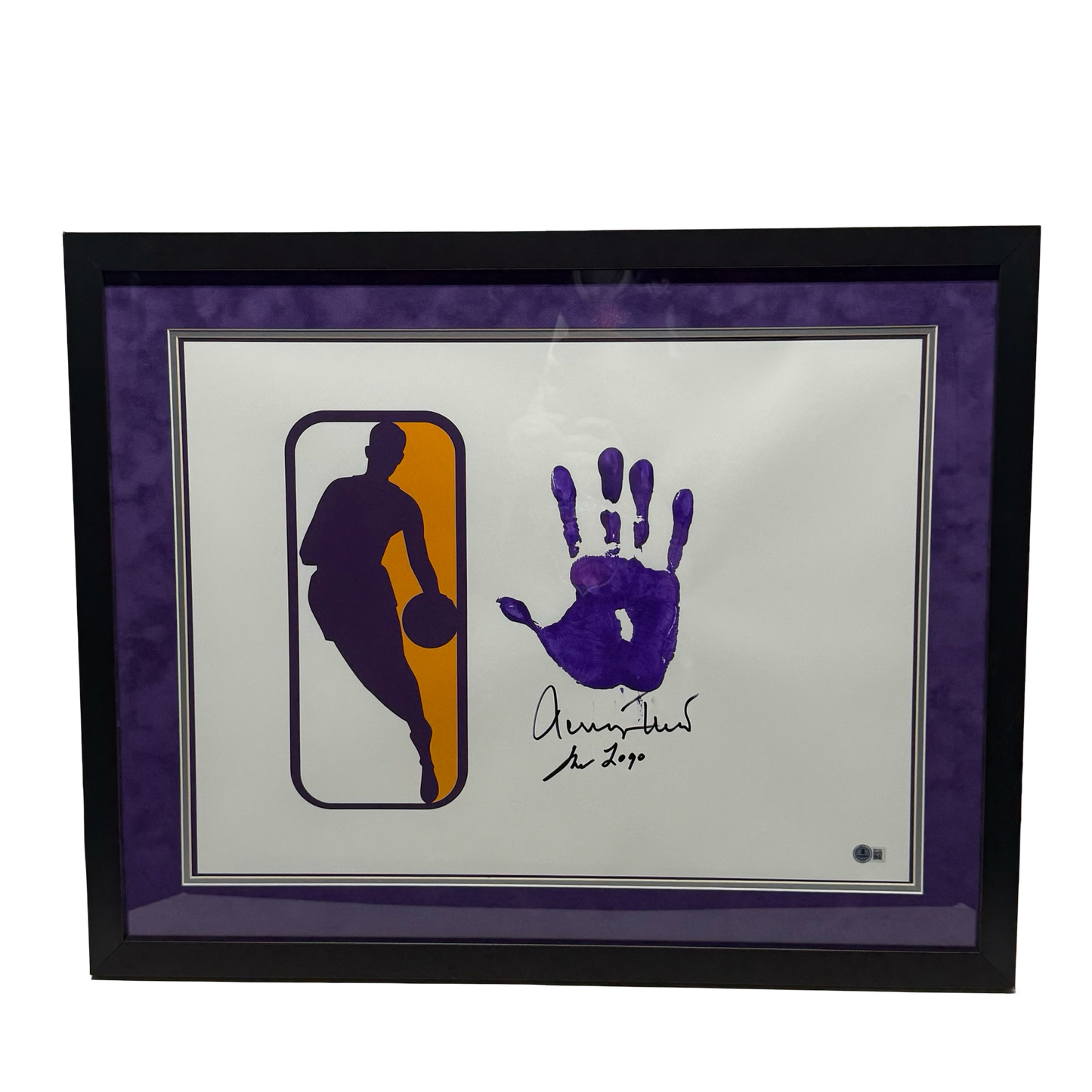 Jerry West Autographed Los Angeles Lakers Handprint 18x24 The Logo Inscription Beckett