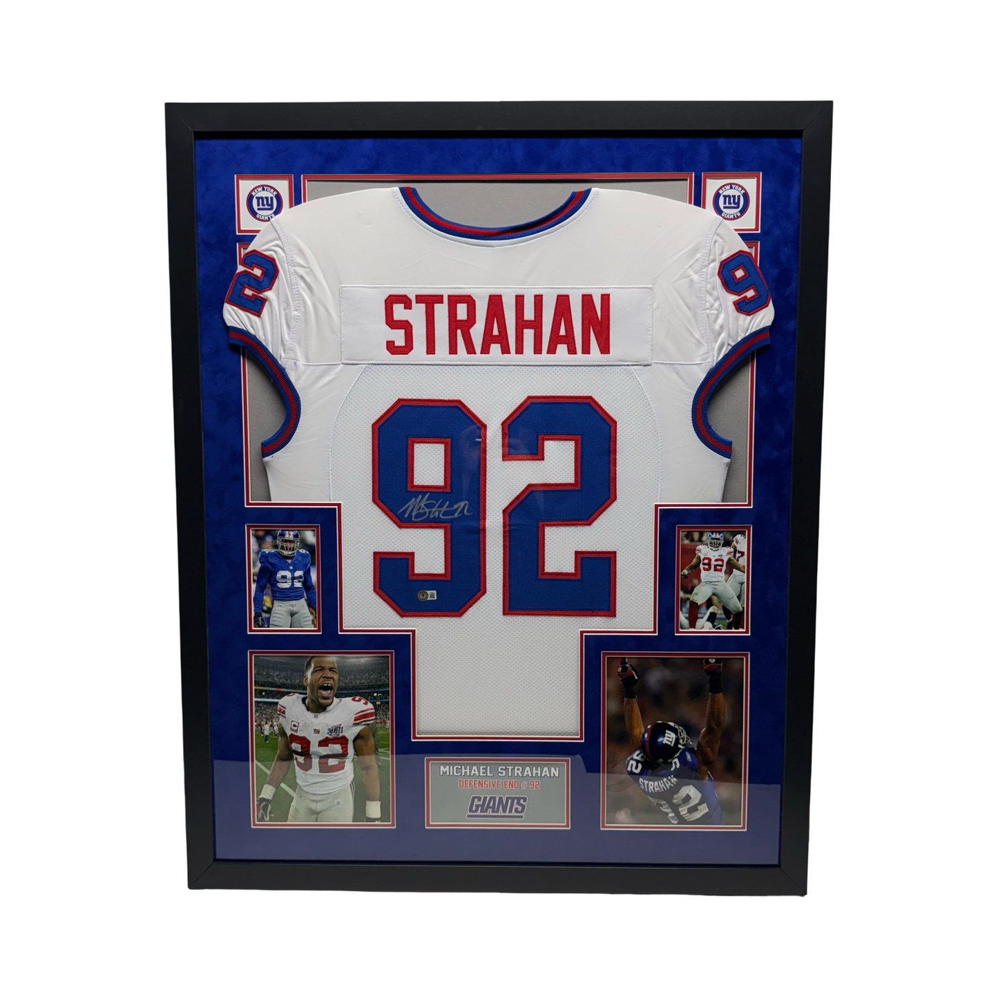 Michael Strahan Autographed New York Giants White Jersey Beckett - Framed