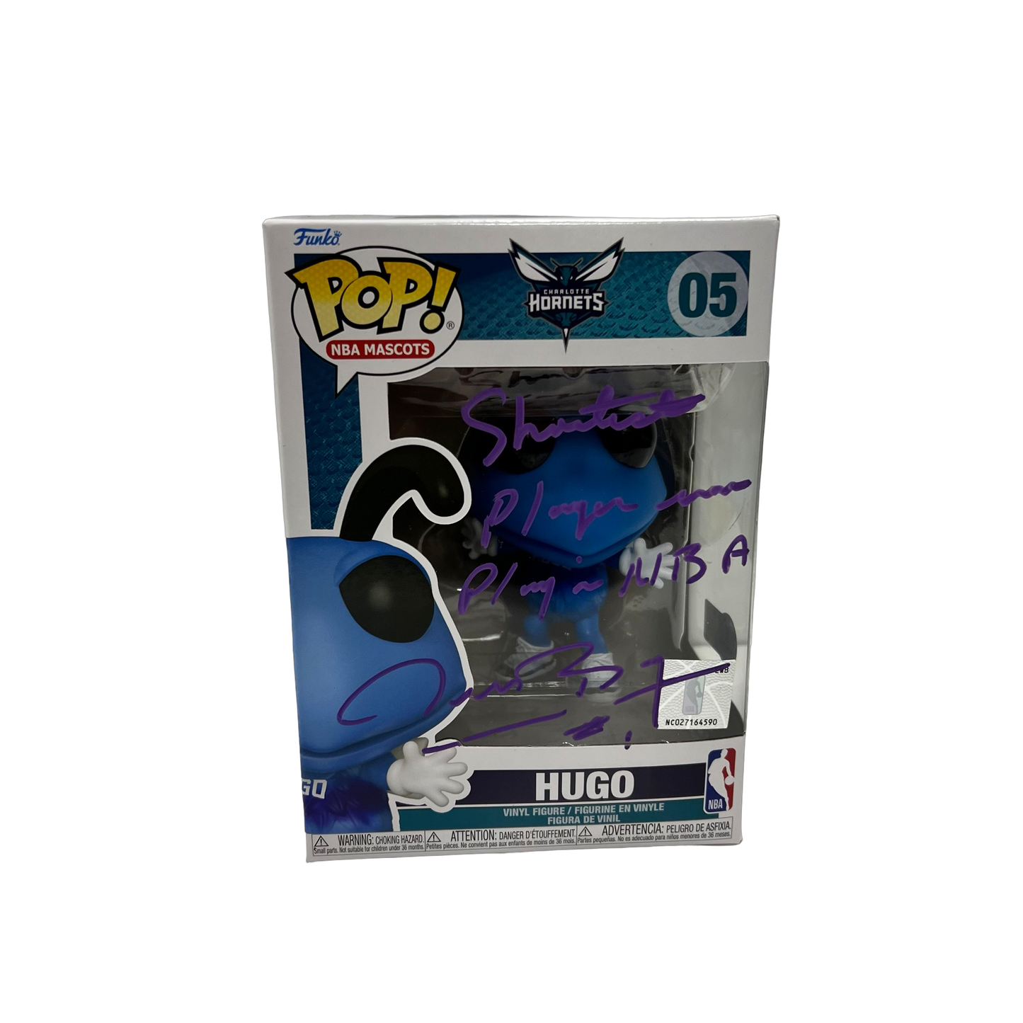 Muggsy Bogues Autographed Charlotte Hornets Hugo Funko Pop Purple Ink Shortest Player in NBA History Beckett