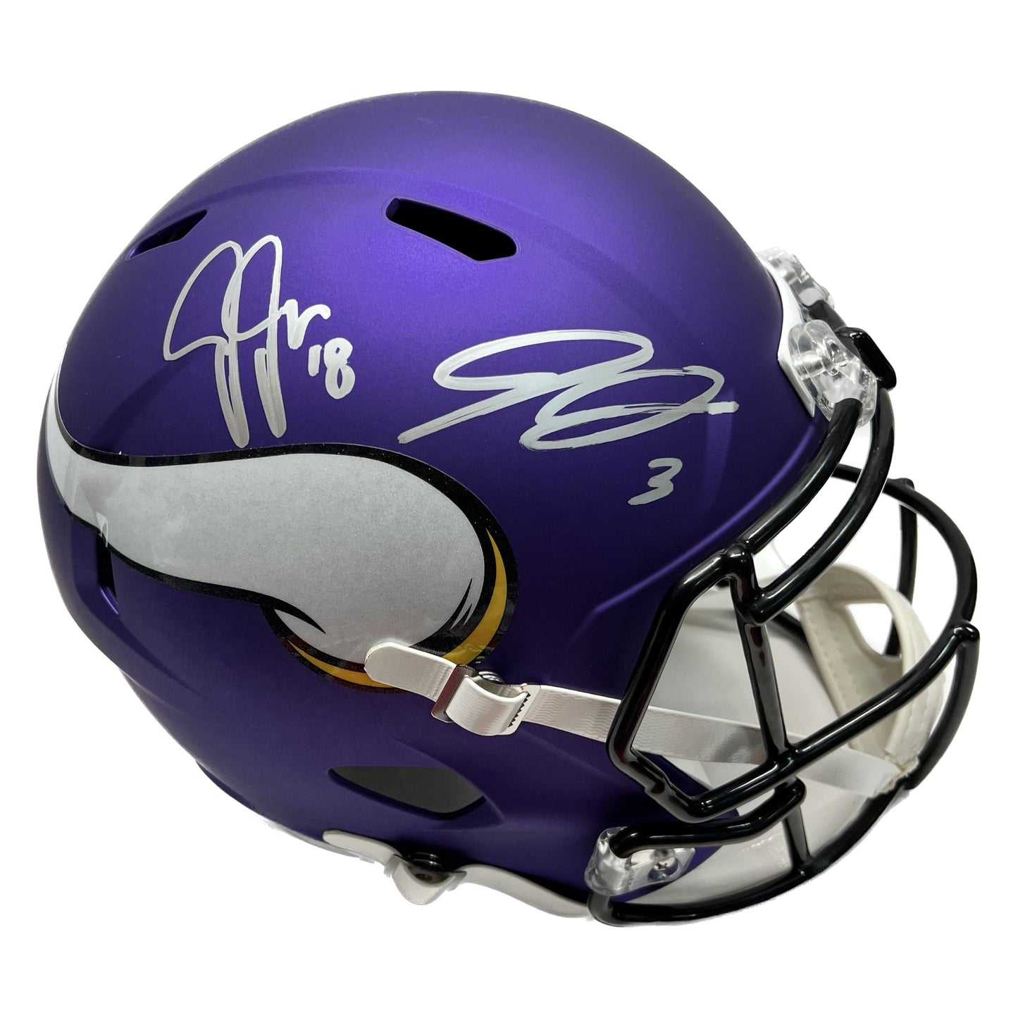 Justin Jefferson & Jordan Addison Autographed Minnesota Vikings Speed Replica Helmet Beckett