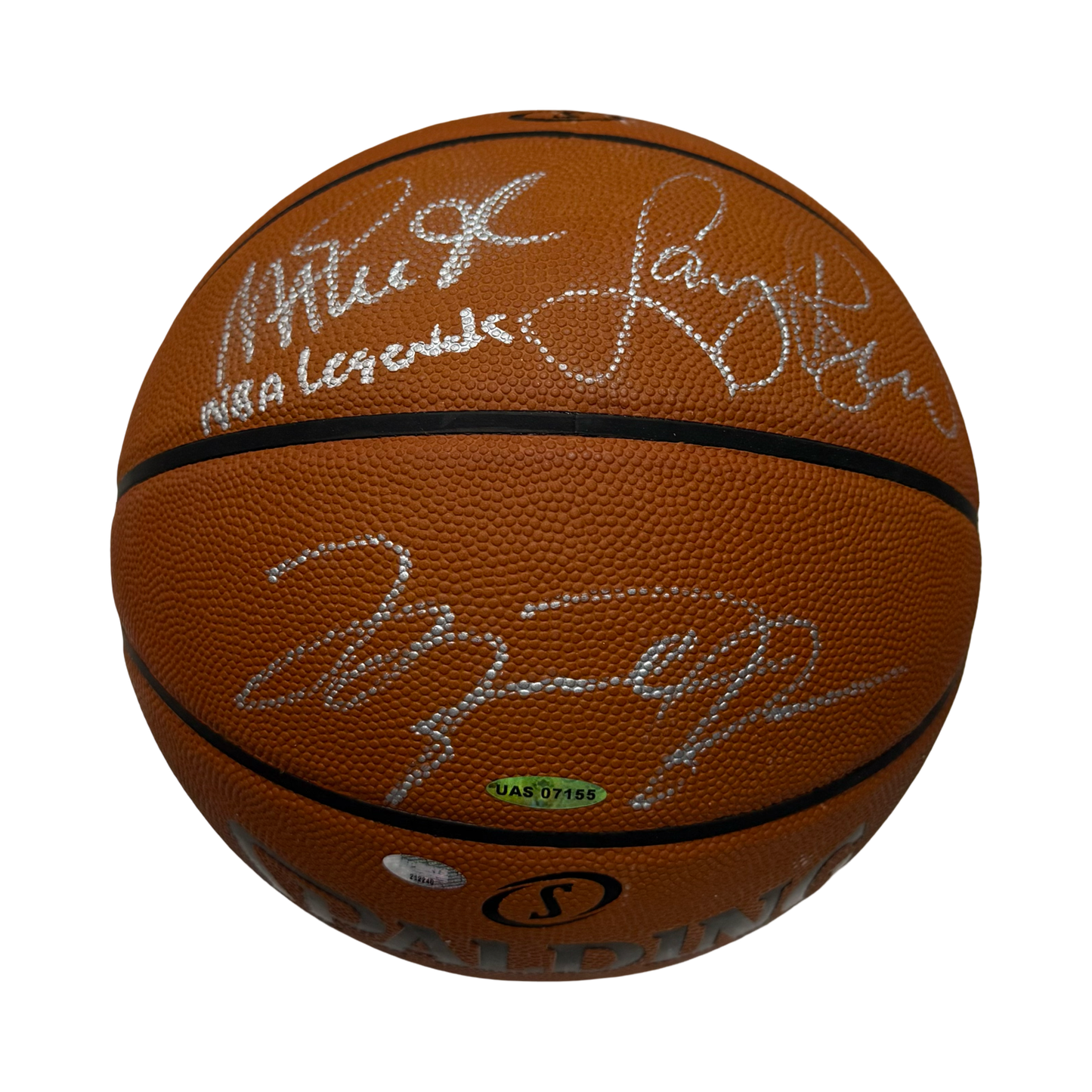 Michael Jordan, Larry Bird & Magic Johnson Autographed Spalding Game Basketball UDA & BAS