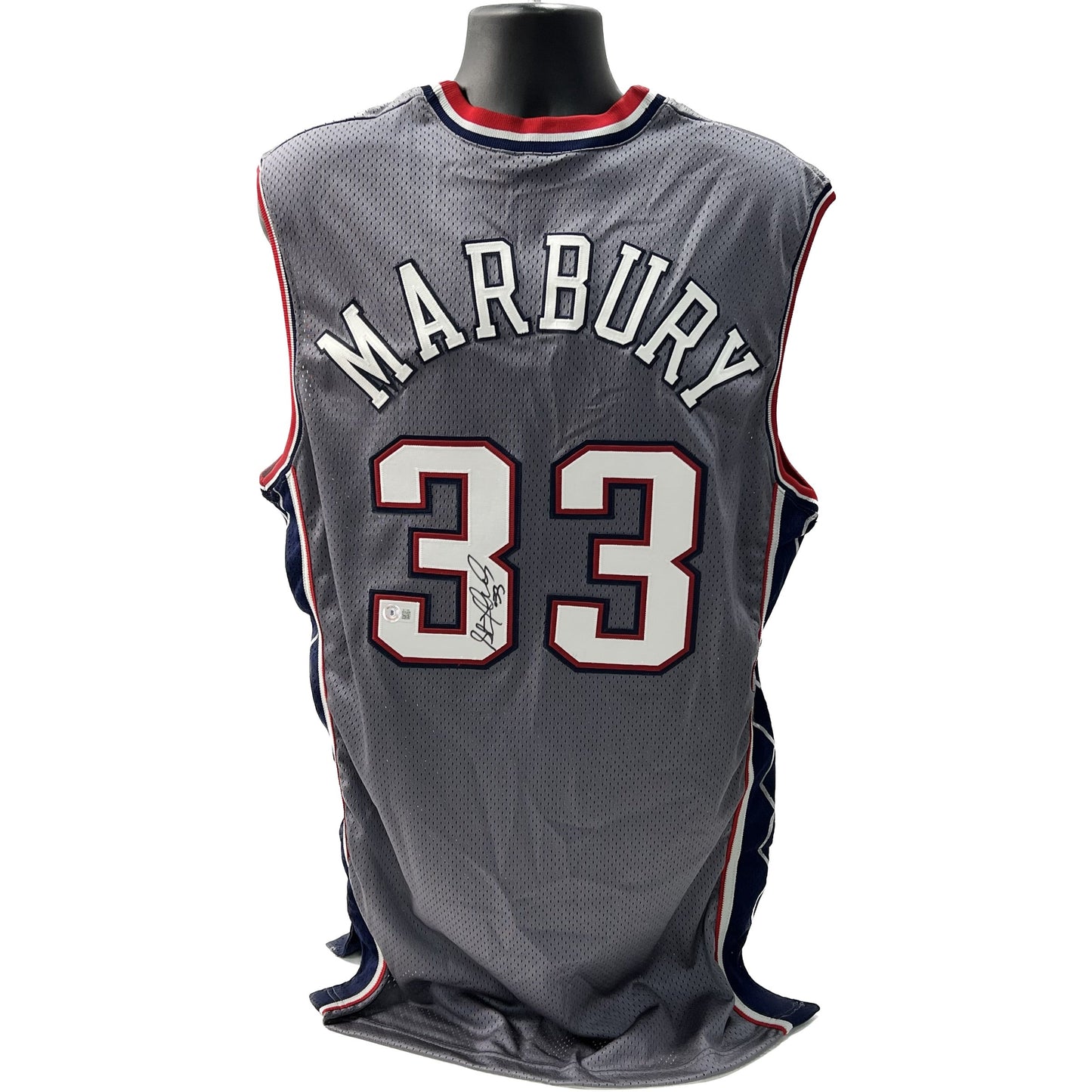 Stephon Marbury Autographed New Jersey Nets Gray Champion Jersey Beckett