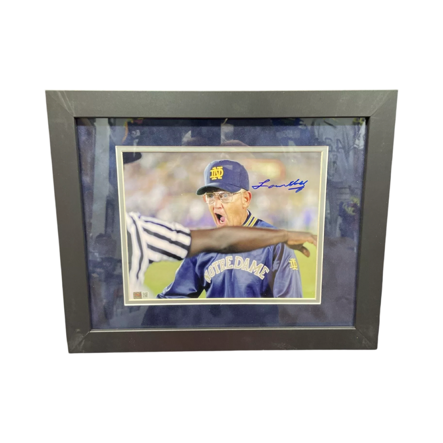 Lou Holtz Autographed Notre Dame Framed 8x10 Yelling at Ref Steiner CX
