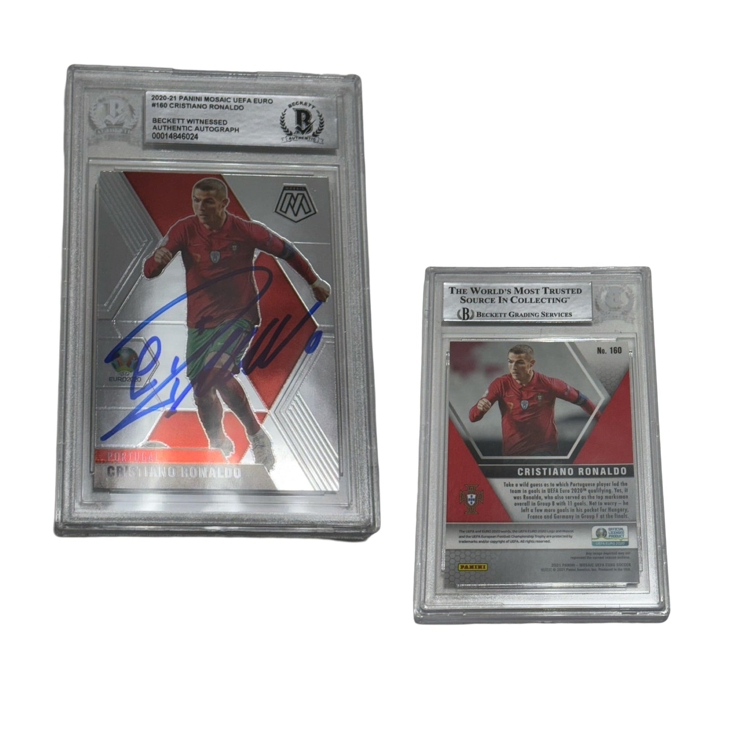 Cristiano Ronaldo 2020-21 Panini Mosaic UEFA Euro20 Autographed #160 Beckett