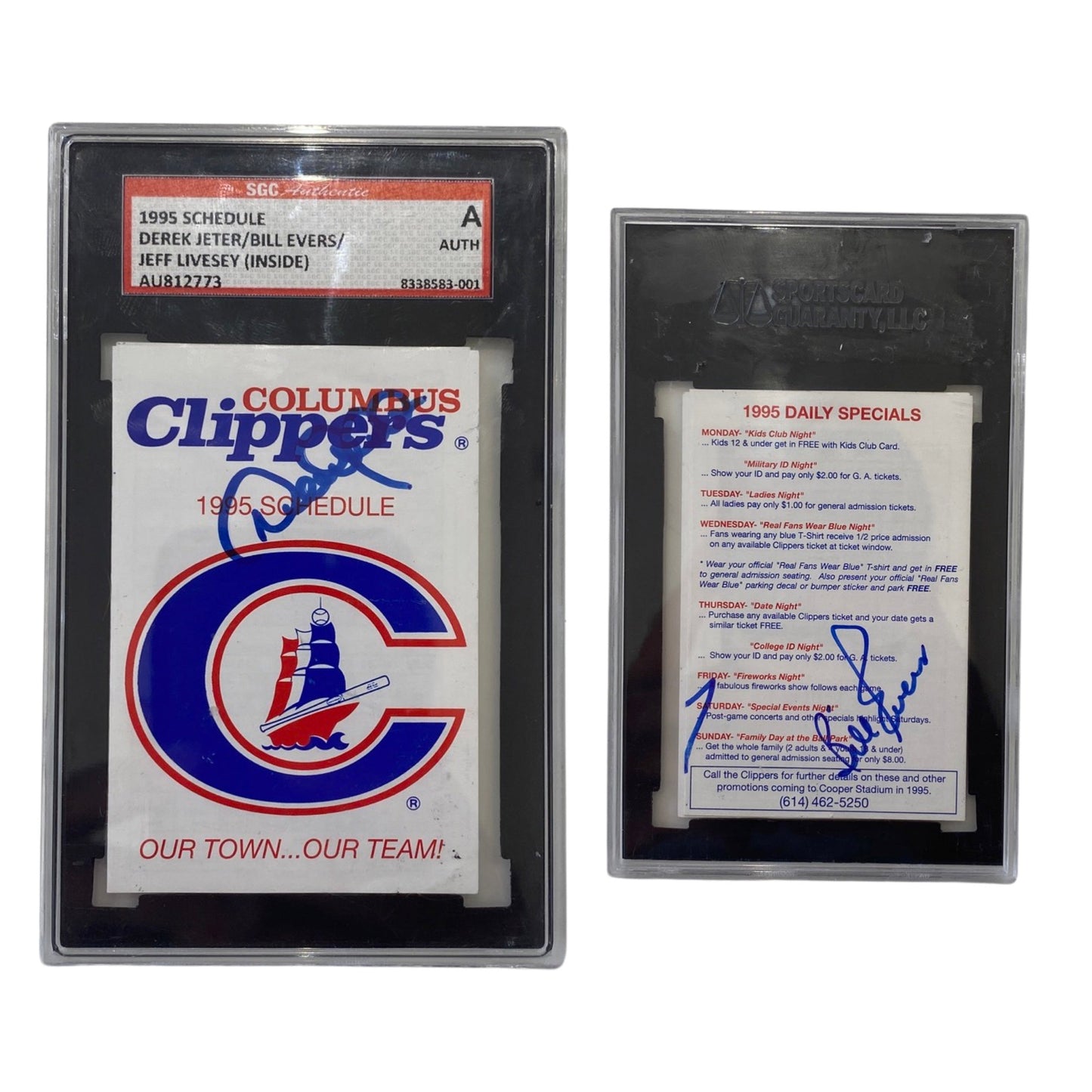 1995 Derek Jeter Columbus Clippers Pocket Schedule Autographed SGC Auto Authentic