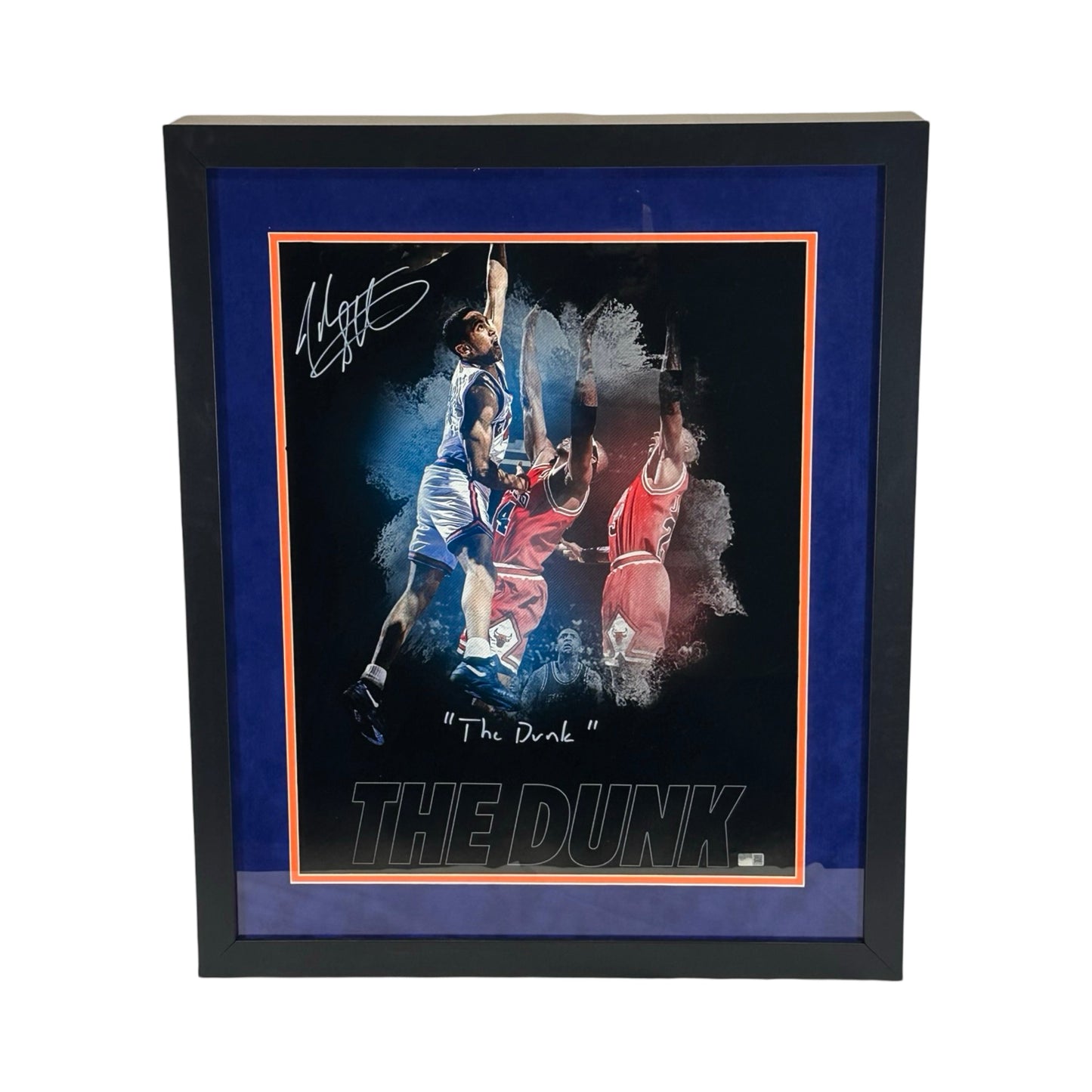 John Starks Autographed New York Knicks Black The Dunk Edit Framed 16x20 The Dunk Inscription Steiner CX
