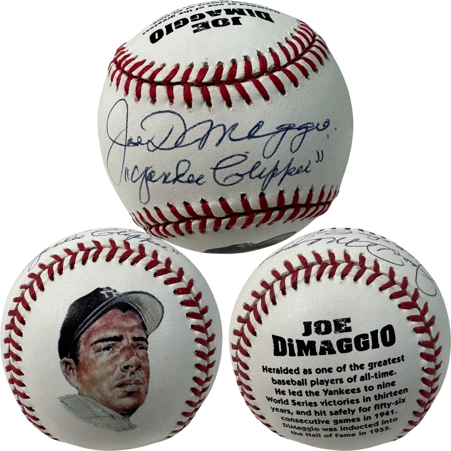 Joe DiMaggio Autographed New York Yankees Official League Baseball Painted Yankee Clipper Inscription JSA