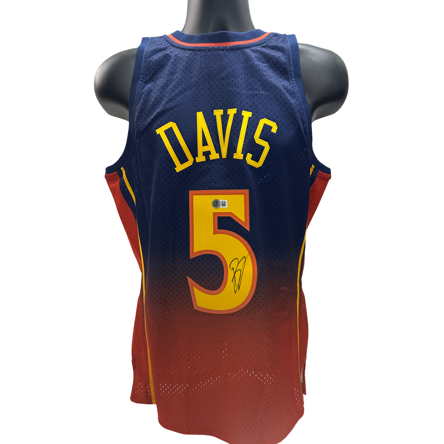 Baron Davis Autographed Golden State Warriors 2006-07 Mitchell & Ness Hardwood Classics Blue Orange Fade Jersey Beckett BAS